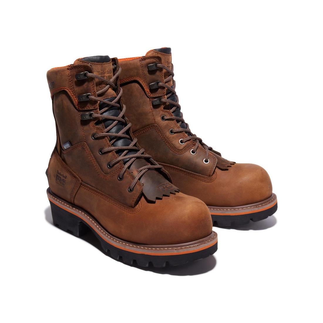 Evergreen 8 Inch Composite Toe Waterproof Logger Work Boots for Men - Brown Safety Shoes for Construction, Hiking & Outdoor Work - ASTM F2413 Certified