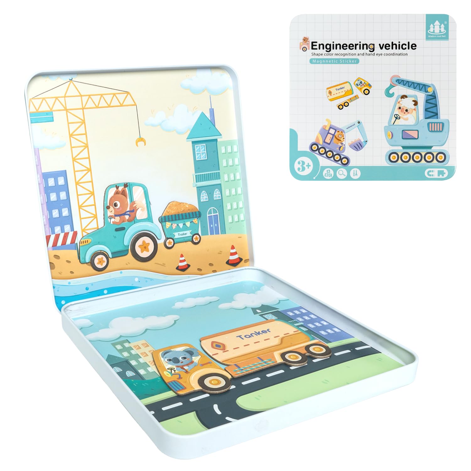 Cubelelo Magnetic Sticker Puzzle - 3D Engineering Vehicle Toy with Colorful Stickers | STEM Learning Game for Kids Boys & Girls | Perfect for Classroom Activities, Birthday Gifts & Early Childhood Education