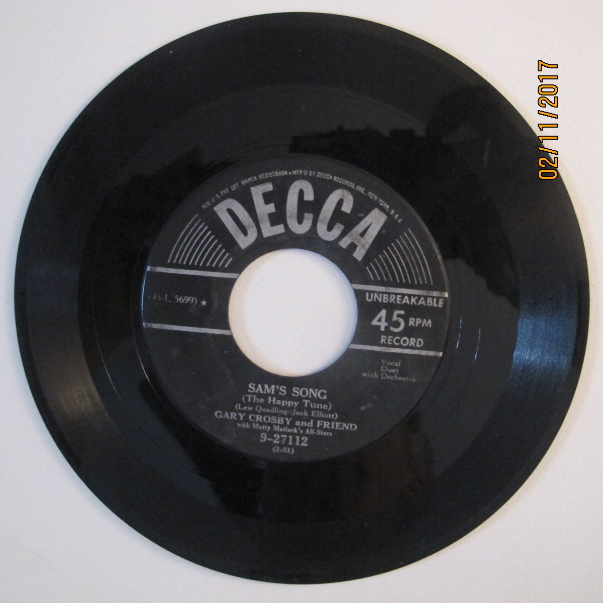 Gary Crosby Sam's Song / Play a Simple Melody 45 RPM Vinyl Single Record - Perfect for Vintage Music Collectors & Retro DJ Sets