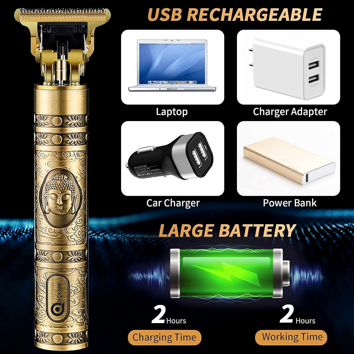 BuenoVida Professional Hair Clippers for Men - Adjustable Blade Trimmer & Shaver with Buddha Style Design | Perfect for Home Grooming, Barber Shops & Travel Use