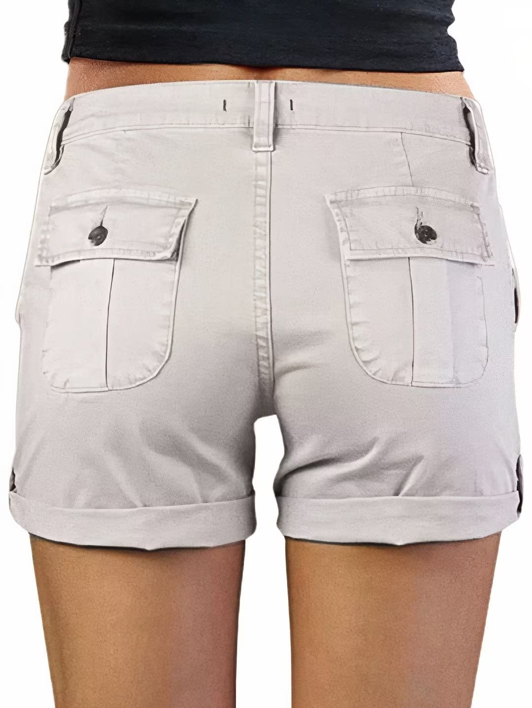 Flamingals Women's Cargo Shorts - Mid Waist Stretch Hiking Shorts with Pockets | Trendy Summer Outdoor Shorts for Hiking, Camping & Travel