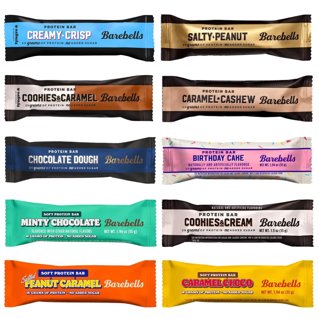 Barebels High Protein Bars Variety Pack - 20g Protein per Bar (10 Pack) | Low Sugar, Gluten Free Snacks for Gym, Workout & On-the-Go Energy Boost