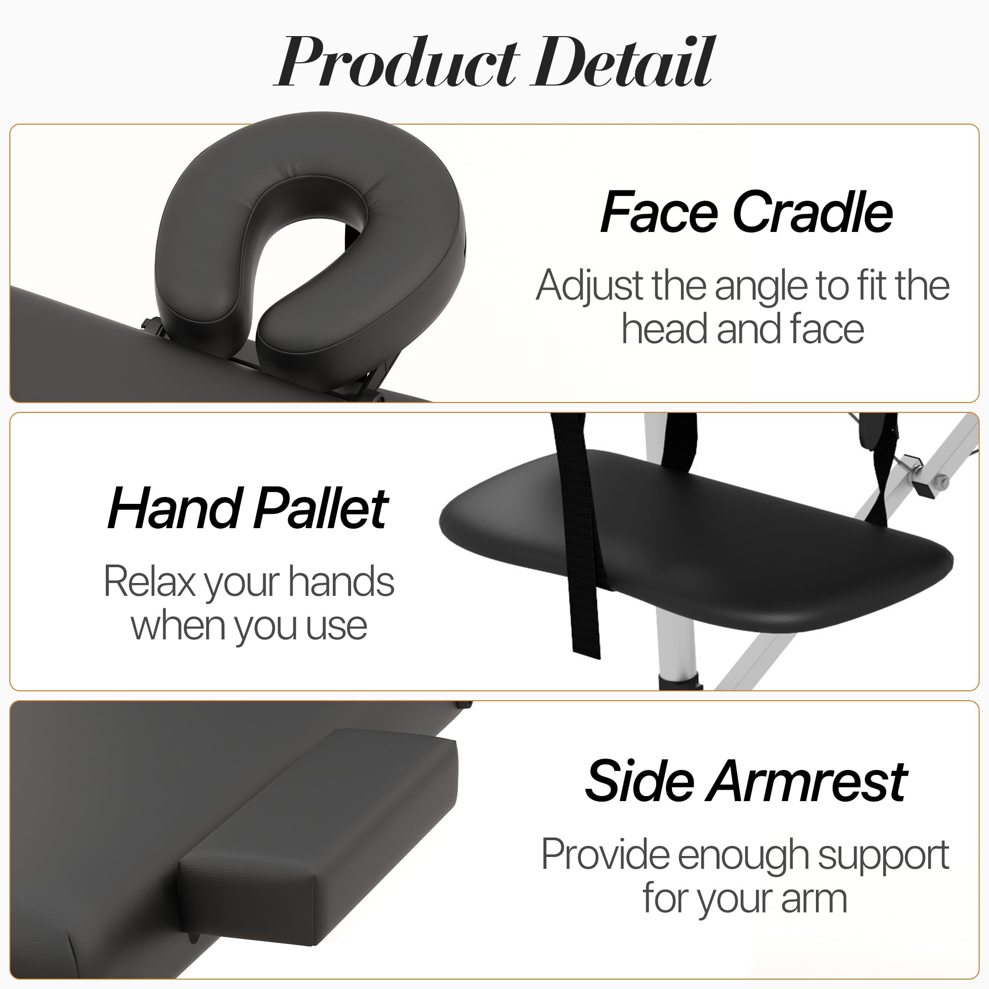 Portable 3-Section Foldable Massage Table - Adjustable Height Tattoo & Lash Spa Bed with Face Cradle | Lightweight Aluminum Frame Salon Bed for Home & Professional Use | Perfect for Massage Therapists, Tattoo Artists & Beauty Salons
