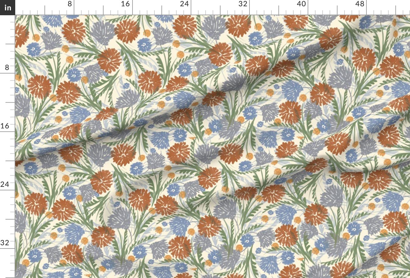 Bohemian Floral Printed Velvet Fabric by The Yard - Autumn Boho Upholstery & Apparel Material for Home Decor, Dresses, Curtains & DIY Crafts
