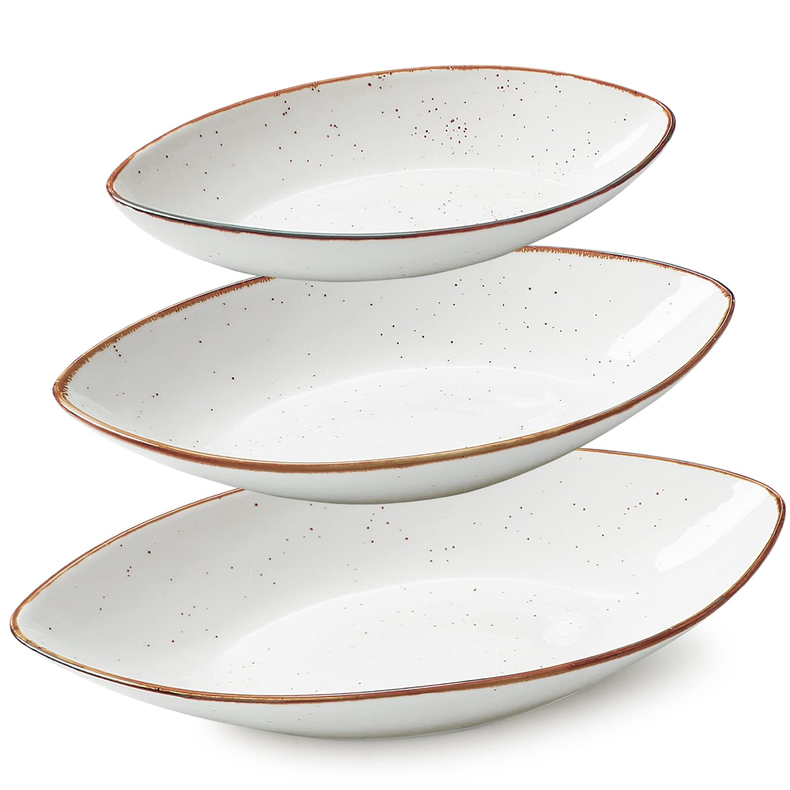 ONEMORE 3-Piece Ceramic Serving Bowl Set - 10/25/35 oz Oval Platters for Entertaining, Parties & Family Dinners - Creamy White Serving Dishes for Food, Fruit, Salad & Side Dishes - Perfect for Holiday Gatherings, Buffets & Potlucks