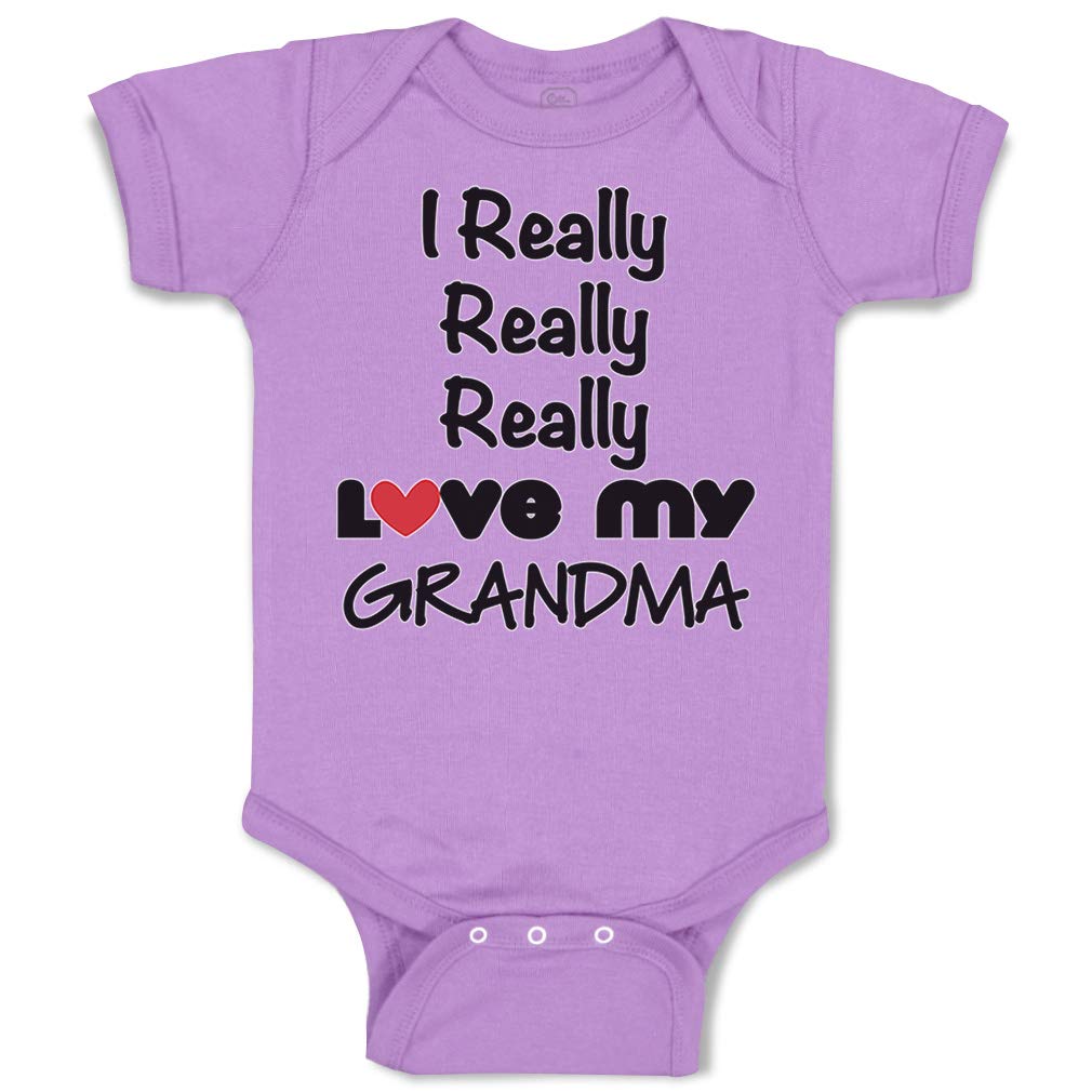 Custom Baby Bodysuit - 'I Really Love My Grandma' Funny Cotton Onesie for Newborn Boys & Girls - Lavender Design - Perfect for Family Photos & Grandparent Gifts