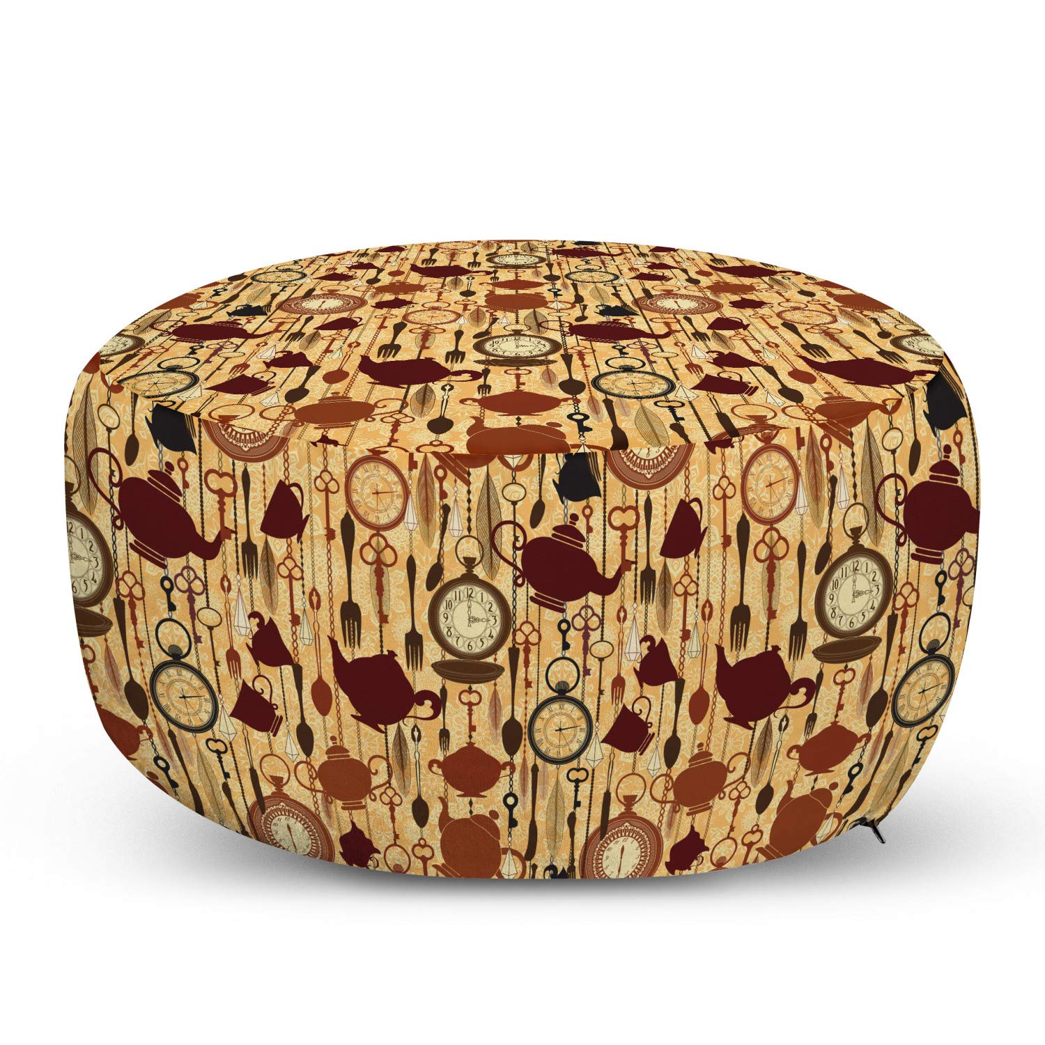 Ambesonne Victorian Style Tea Party Pouf Cover with Zipper - Brown Redwood Floral Print Decorative Fabric Unstuffed Case 30x17.3 Inch - Perfect for Living Room, Bedroom or Nursery Decor