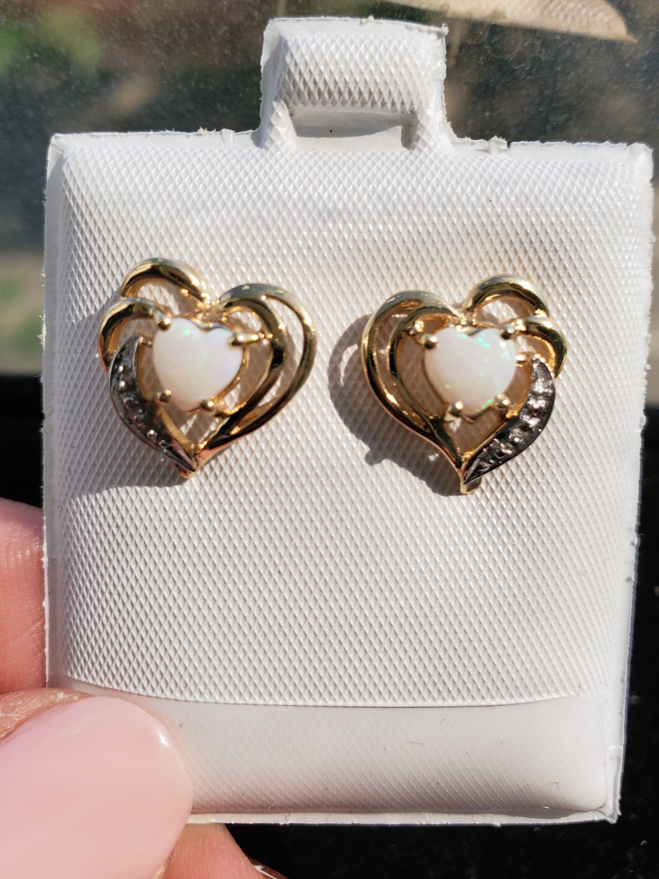 14K Yellow Gold Heart Shaped Opal Stud Earrings - Elegant Dainty Jewelry for Women, Perfect Gift for Valentine's Day, Anniversary & Special Occasions