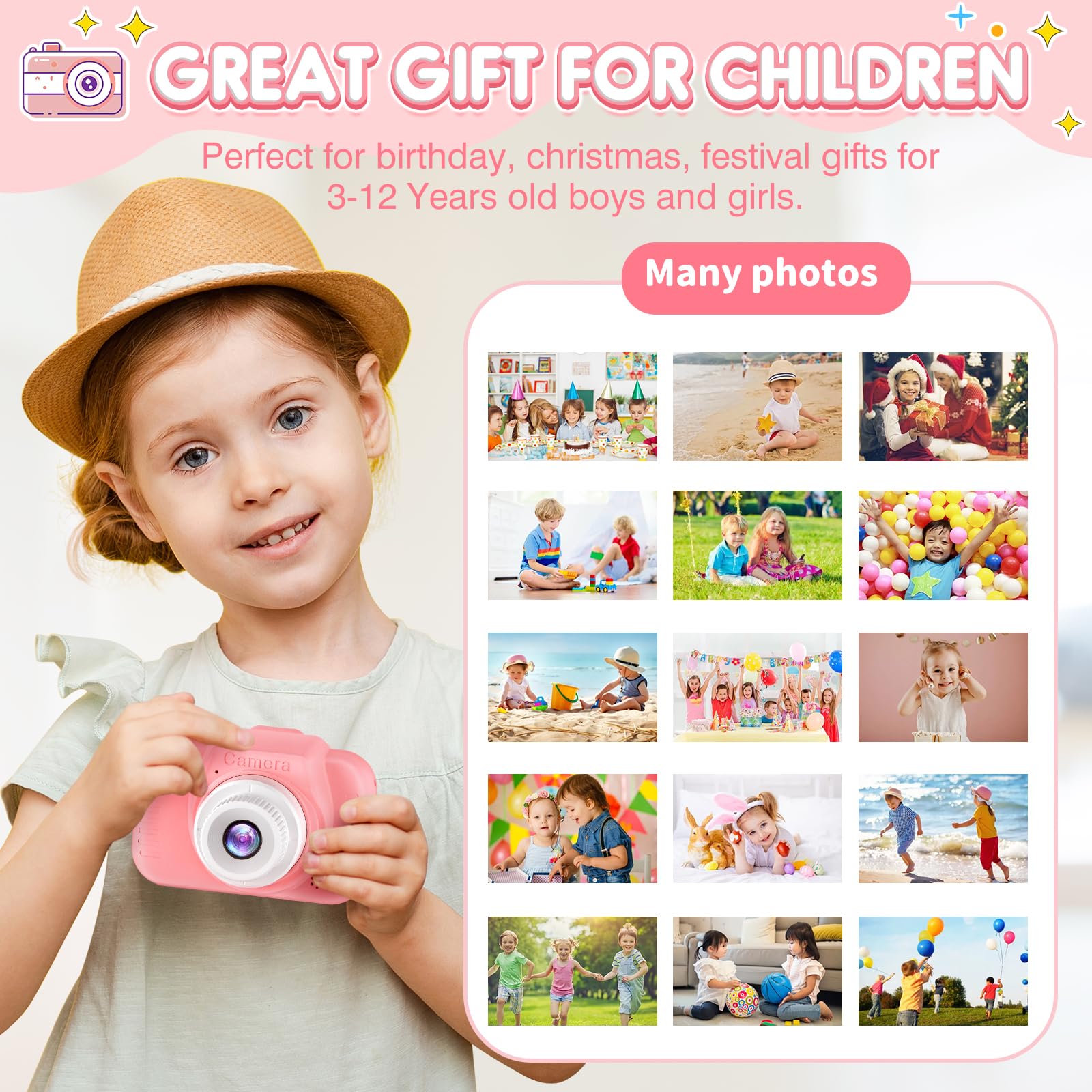 Upgraded Kids Digital Camera - 50MP 1080P HD Selfie Video Camera with 32GB SD Card - Best Birthday Gift for Boys & Girls Ages 3-9 (Pink) - Perfect for Travel, Parties & Outdoor Adventures