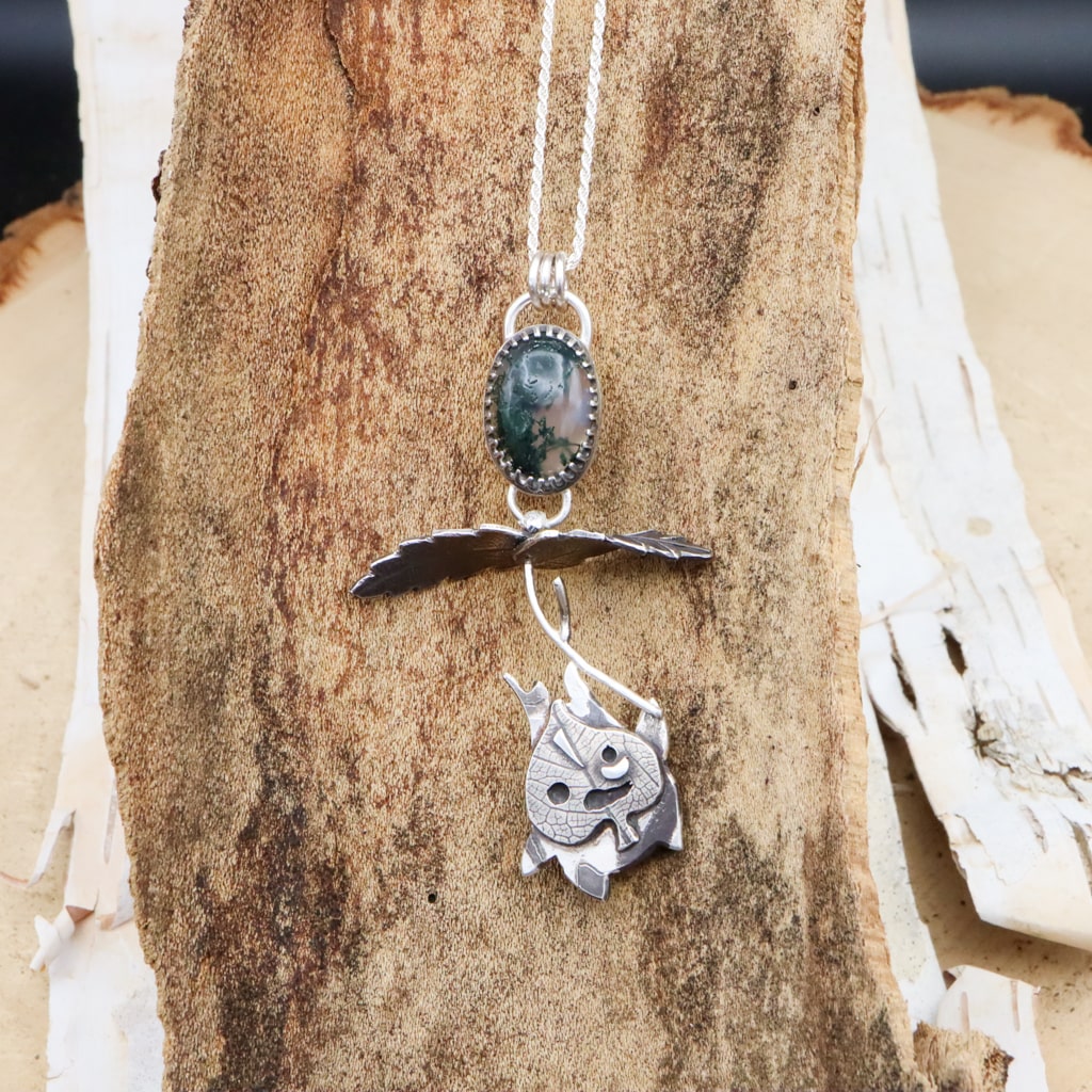 Makar Korok Moss Agate Necklace – Handmade Bohemian Jewelry for Women, Natural Stone Pendant for Spiritual Healing & Chakra Balance | Perfect for Yoga, Meditation & Boho Fashion