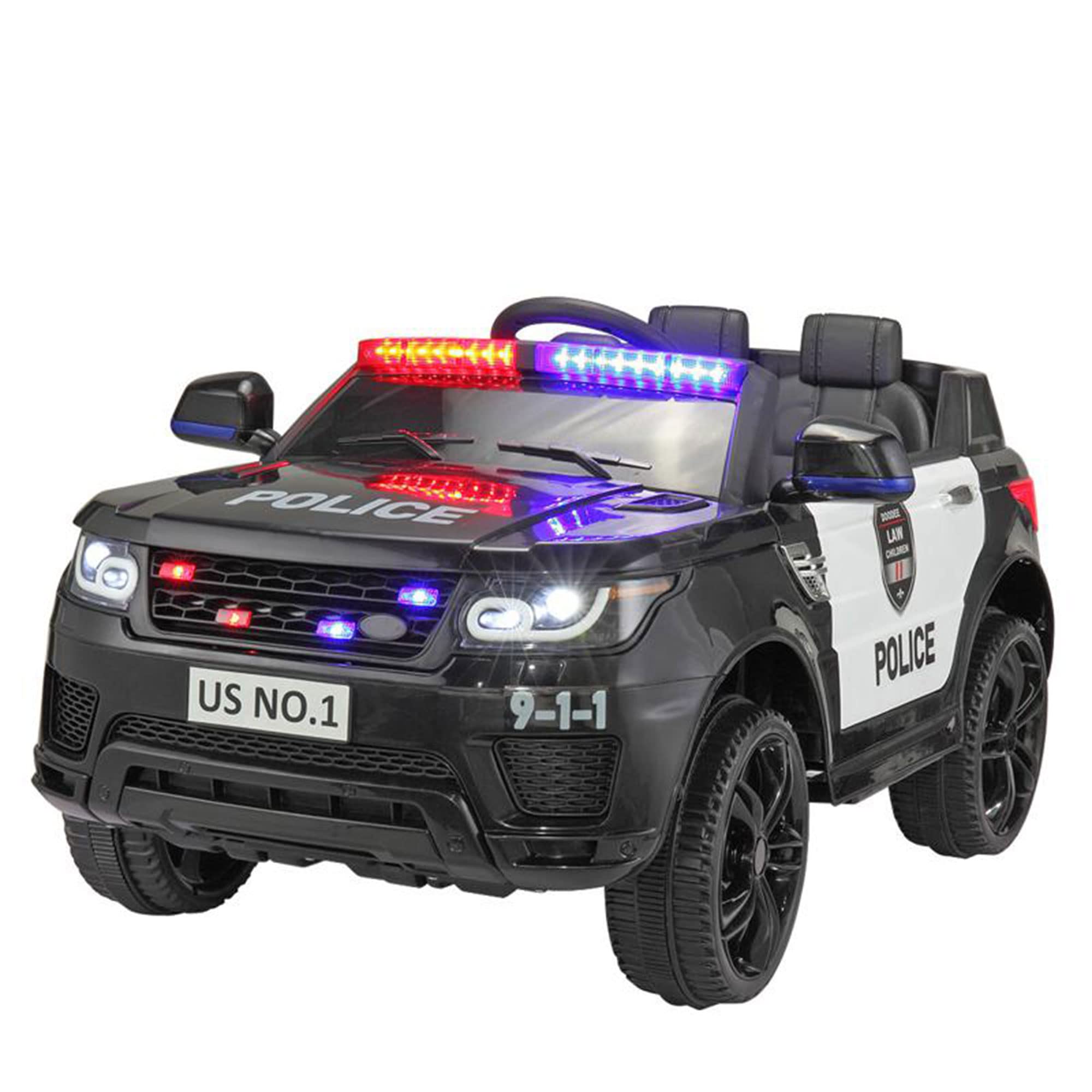 Tobbi 12V Kids Ride On Police Car Toy with Remote Control - Electric Ride-On Vehicle with Real Megaphone Siren, Flashing Lights & Horn - Perfect for Outdoor Play, Birthday Gifts & Pretend Police Adventures (Black)