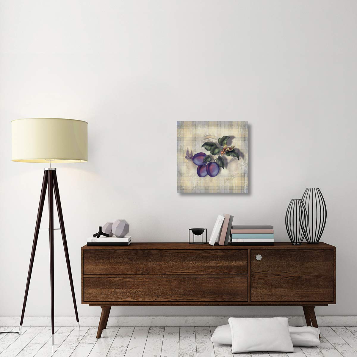 Global Gallery Tartan Fruit Plum Canvas Art Print - 24x24 Inches - Modern Wall Decor for Living Room, Bedroom & Office