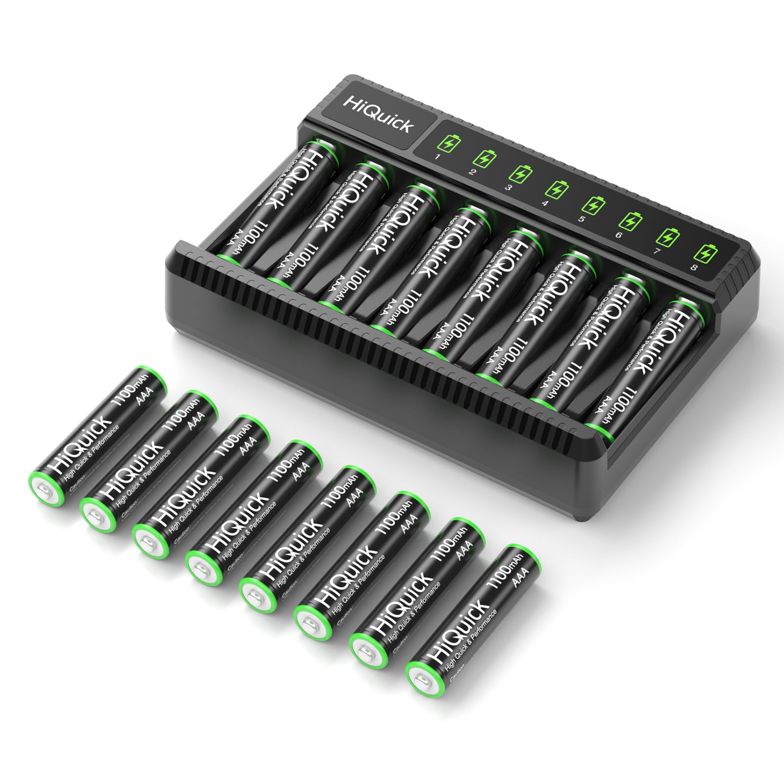 HiQuick 8 Bay Smart Battery Charger for AA & AAA Rechargeable Batteries - Fast Charging with LCD Display - Perfect for Cameras, Toys, Flashlights & Home Electronics