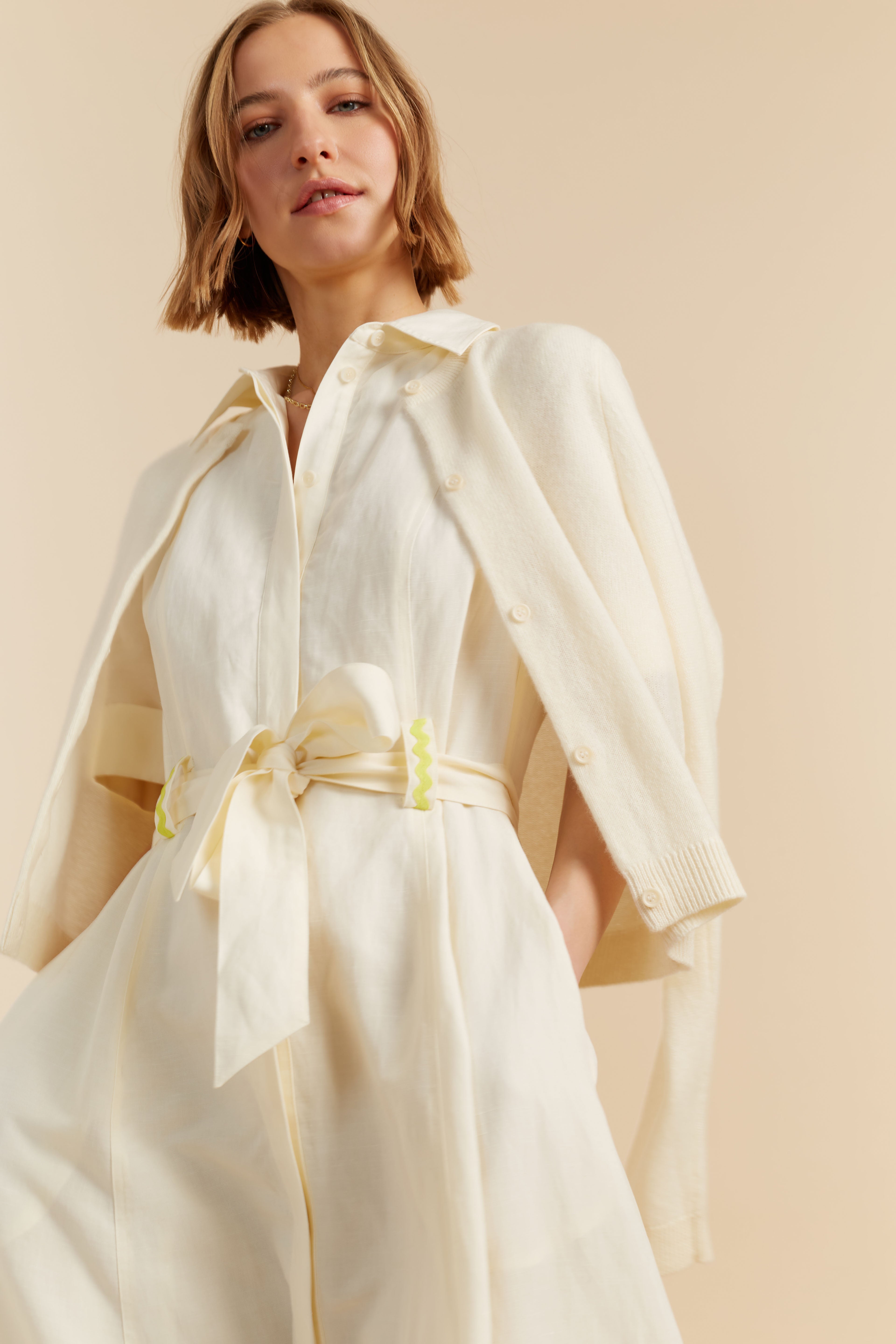 Stylish Cream Tencel Linen Starboard Dress for Women - Perfect for Summer Beach Vacations & Casual Outings