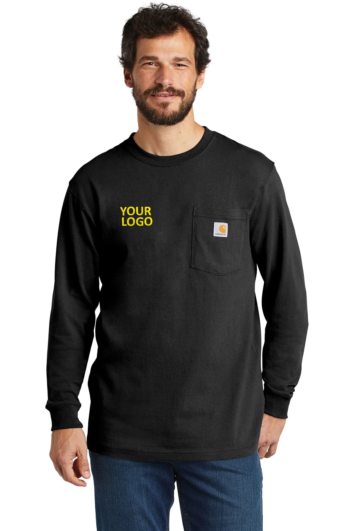 Carhartt Workwear Pocket Long Sleeve Custom T-Shirts for Men - Durable Black Cotton Shirt for Construction, Farming & Outdoor Work