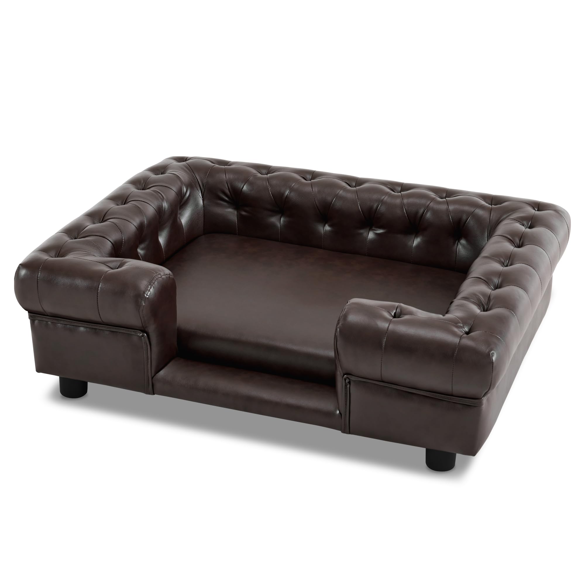 Premium Faux Leather Dog Couch for Medium Dogs - Pet Sofa Bed with Small Stairs - Dark Brown 6321 - Perfect for Living Rooms & Pet Lounging Areas