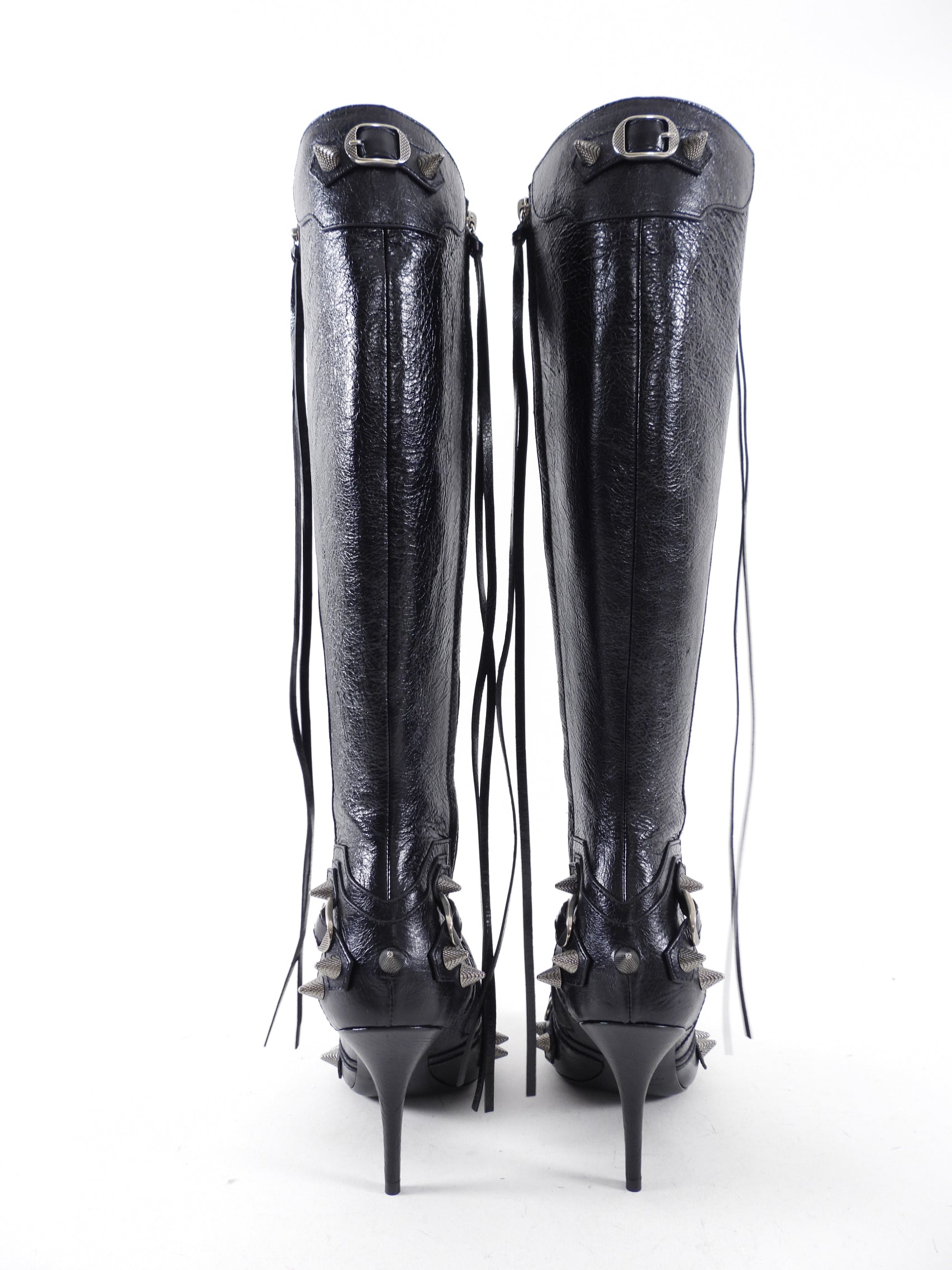 Balenciaga Black Leather Tall Spike Stud Cagole Boots Size 38 - Stylish Punk Rock Ankle Boots for Women, Perfect for Night Out, Concerts and Edgy Street Fashion