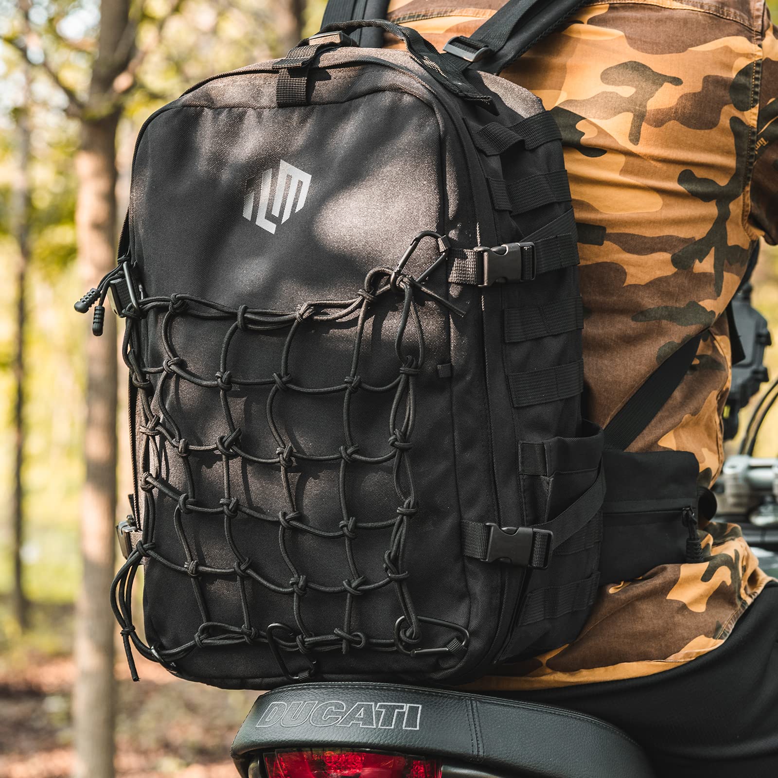 **ILM 30L Motorcycle Helmet Backpack - Waterproof Tactical Riding Backpack for Men & Women - Large Capacity Helmet Holder for Hiking, Commuting & Travel (Black, Model BP01)**