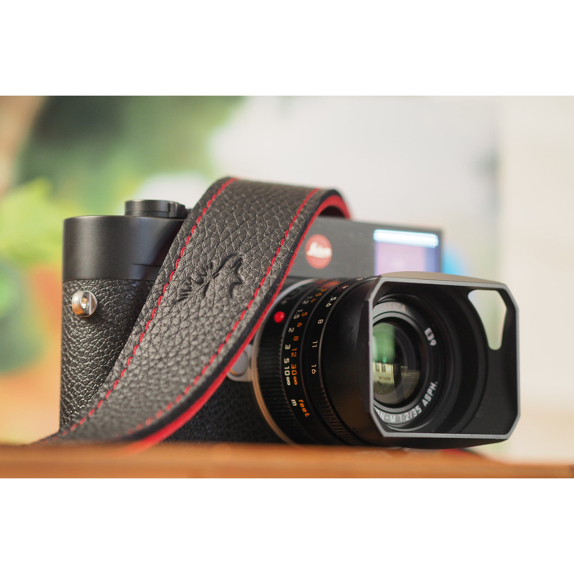 EDDYCAM 35mm Wide Elk Leather Neck Strap for DSLR Camera - Black/Red with Red Stitching - Durable & Comfortable Camera Strap for Photographers, Perfect for Travel, Wedding & Outdoor Photography