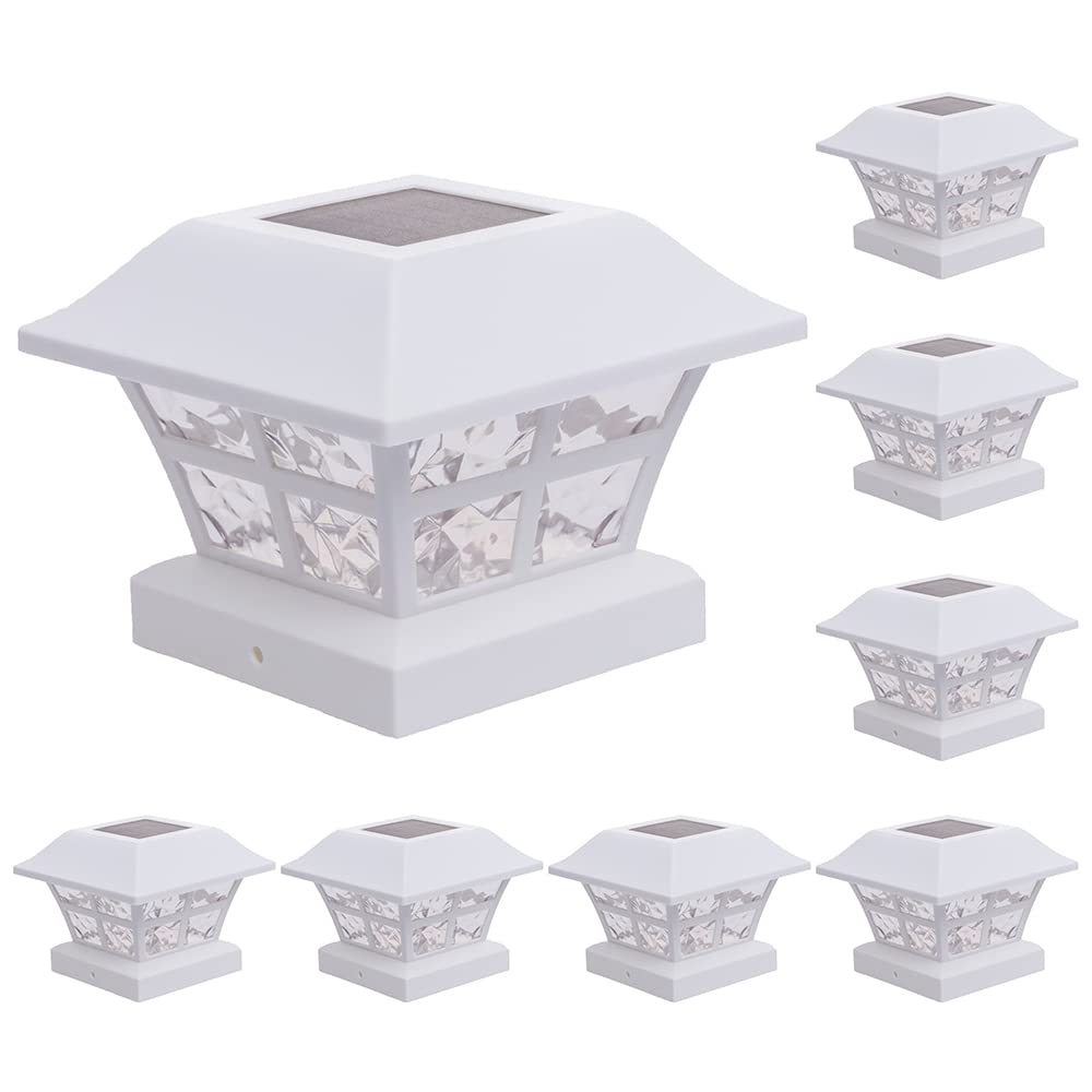 GreenLighting Evolve White Solar Post Cap Lights - Waterproof 4x4 & 5x5 Outdoor Solar Fence Post Lights - 8 Pack Weatherproof Solar Lighting for Vinyl/PVC Posts - Perfect for Driveway, Garden, Deck & Patio Lighting
