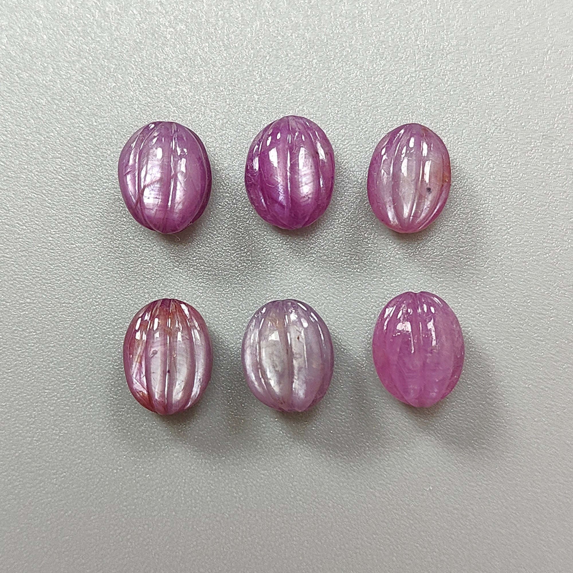 Natural Pink Sapphire Gemstone Carving - 25.30cts Untreated Oval Sapphire (10x8mm) 6-Piece Set for Jewelry Making - September Birthstone - Perfect for Rings, Necklaces & Birthstone Jewelry Designs