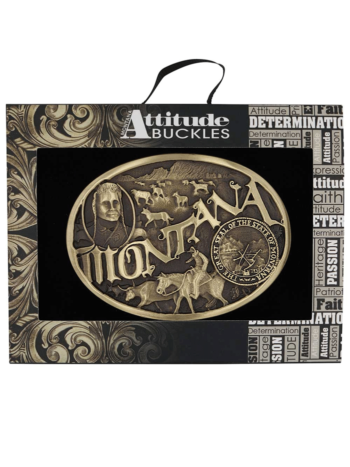 Montana Silversmiths 60811MTC Montana State Heritage Western Belt Buckle - Brass Cowboy Buckle for Jeans & Western Wear | Perfect for Rodeo, Country Music Festivals & Western Fashion