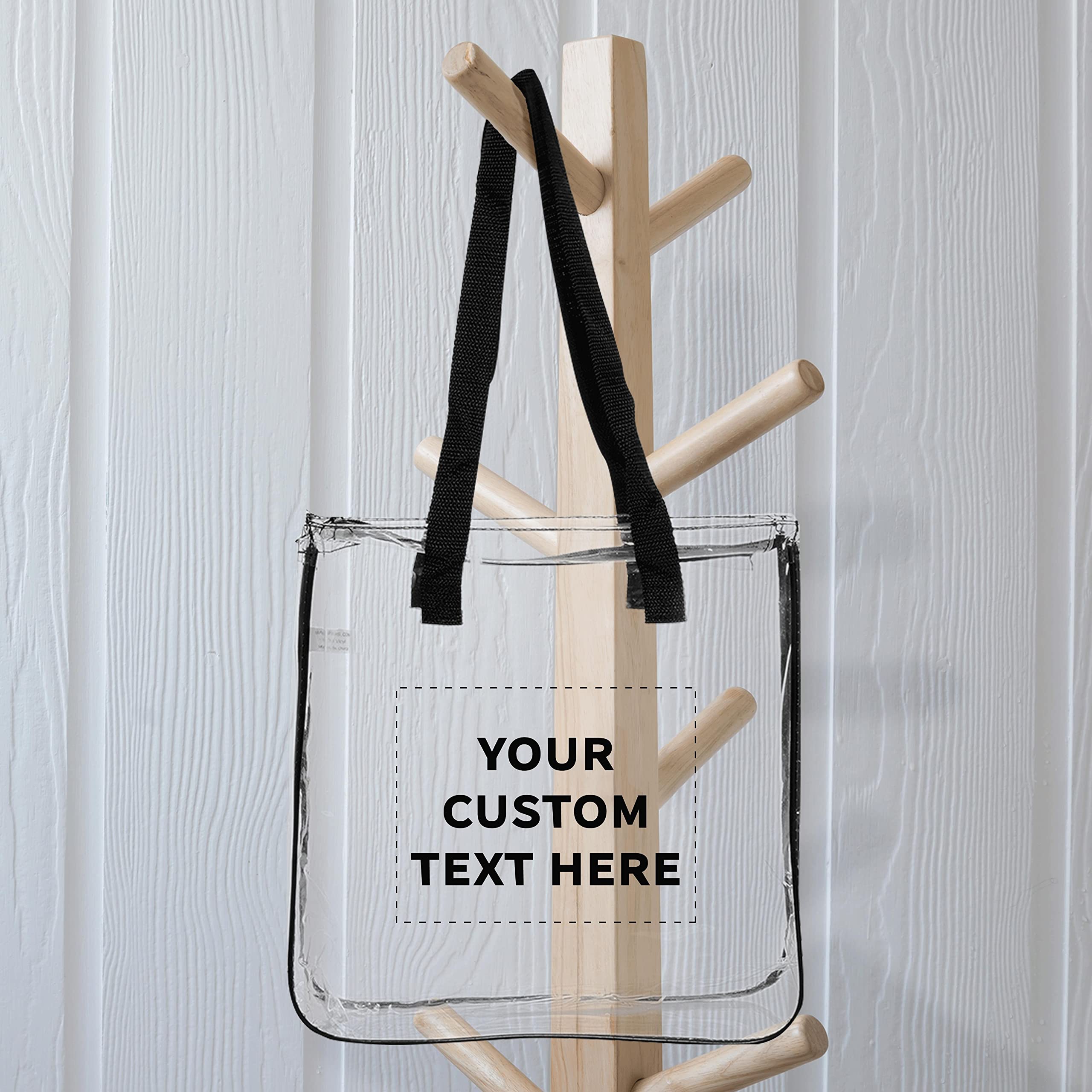 Custom Clear Tote Bags Bulk Pack of 50 - Personalized Reusable Shopping Bags for Groceries, Beach, Picnic & Wedding Favors - Eco-Friendly Clear Plastic Tote Bags for Retail Stores, Events & Promotional Giveaways