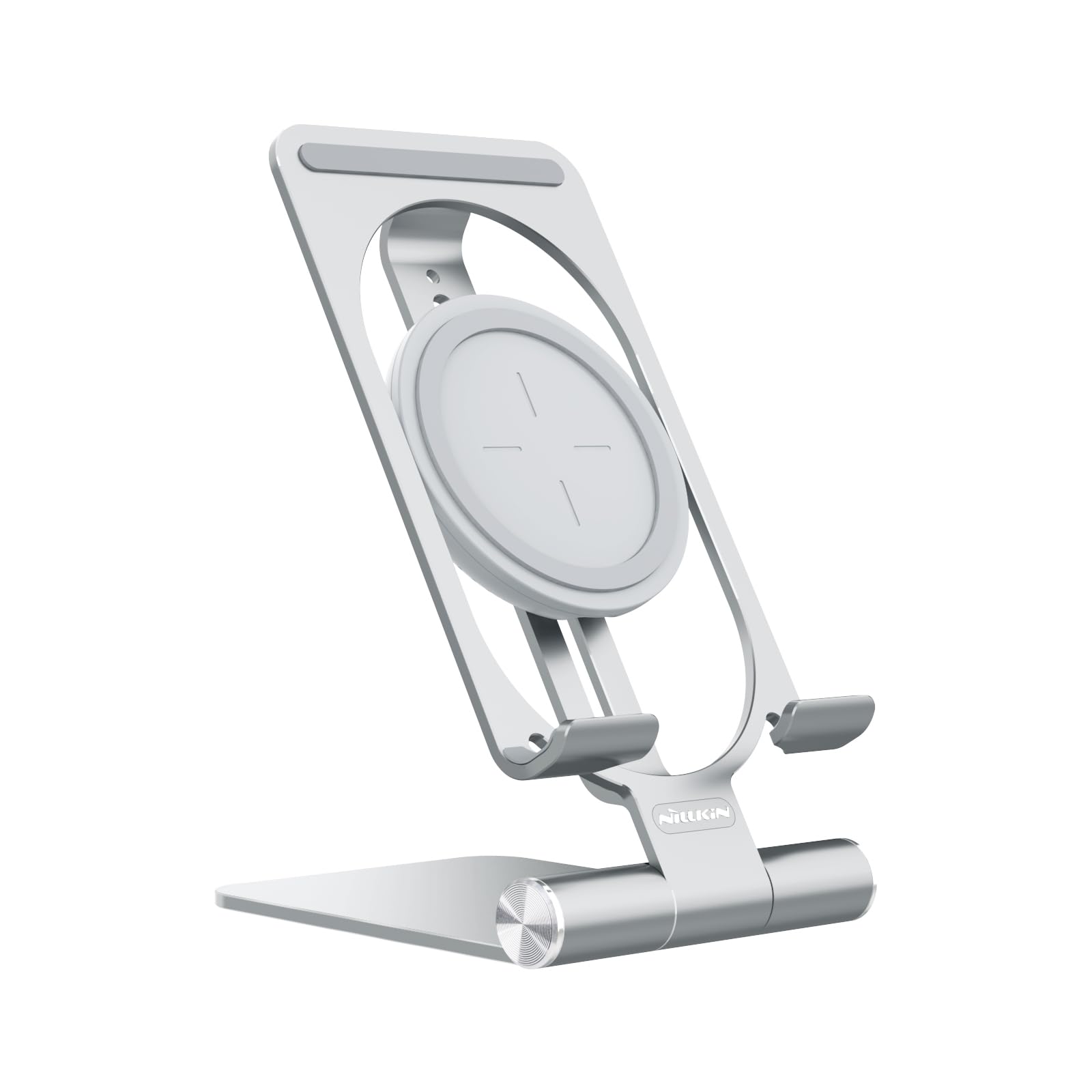 Nillkin Fast 15W Wireless Charger Stand - Adjustable & Foldable Metal Phone Holder for iPhone 15/14/13/12 Pro Max, Samsung Galaxy S24/S23/S22/S21 Ultra, Qi-Certified Charging Pad for Bedroom, Office & Travel