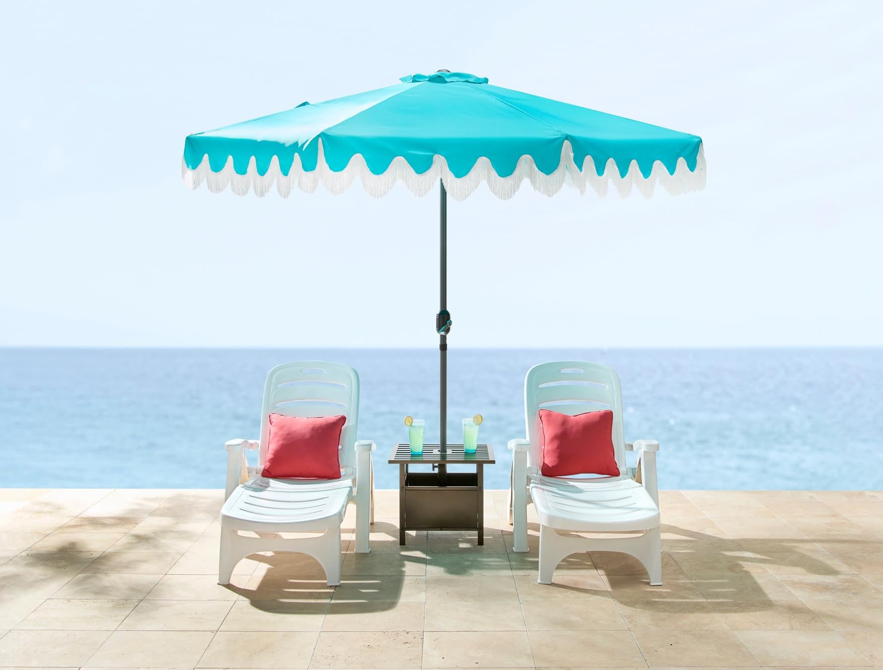 BrylaneHome Standard Side Table with Umbrella Hole - Oil Rubbed Bronze Finish for Patio, Deck, and Outdoor Furniture Decor