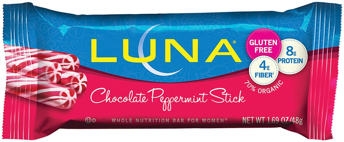 Organic Luna Bar Chocolate Peppermint Stick - 15 Pack (1.69oz Each) | Gluten-Free Vegan Snack Bars for Hiking, Workouts & Healthy On-the-Go Energy
