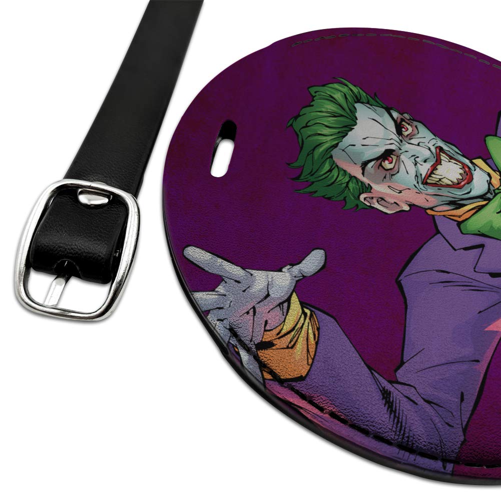 Batman Joker Character Leather Luggage Tag - Round Suitcase ID Tag for Carry-On Bags - Perfect for Travel, Cosplay, and Superhero Fans