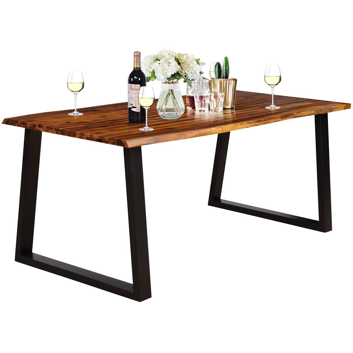 Giantex 6-Person Rectangular Acacia Wood Dining Table - Rustic Farmhouse Style Indoor/Outdoor Patio Furniture Set (Rustic Brown & Black) - Perfect for Backyard BBQs, Family Gatherings & Outdoor Entertaining