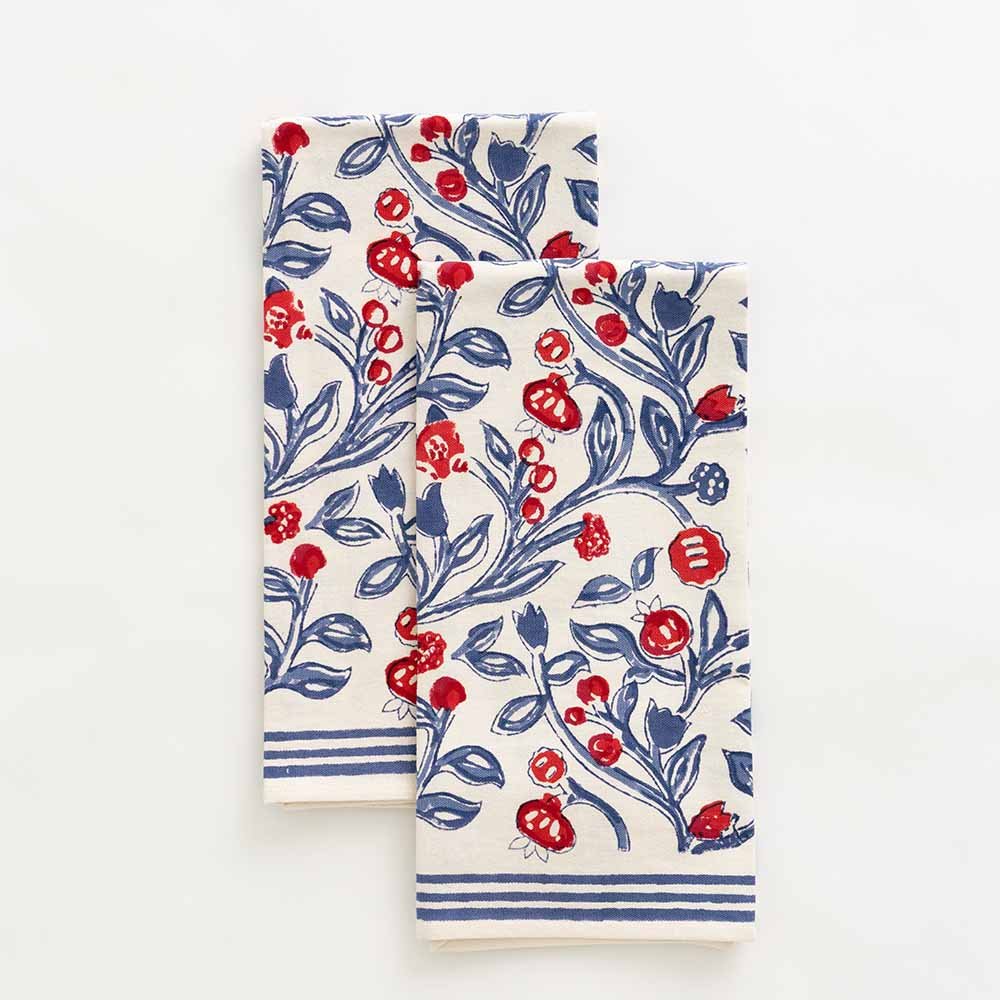Premium Emma Red & Blue Tea Towels - Soft, Absorbent & Stylish Kitchen Towels for Drying Dishes, Cleaning & Decor - Perfect for Home, Restaurants & Gifts