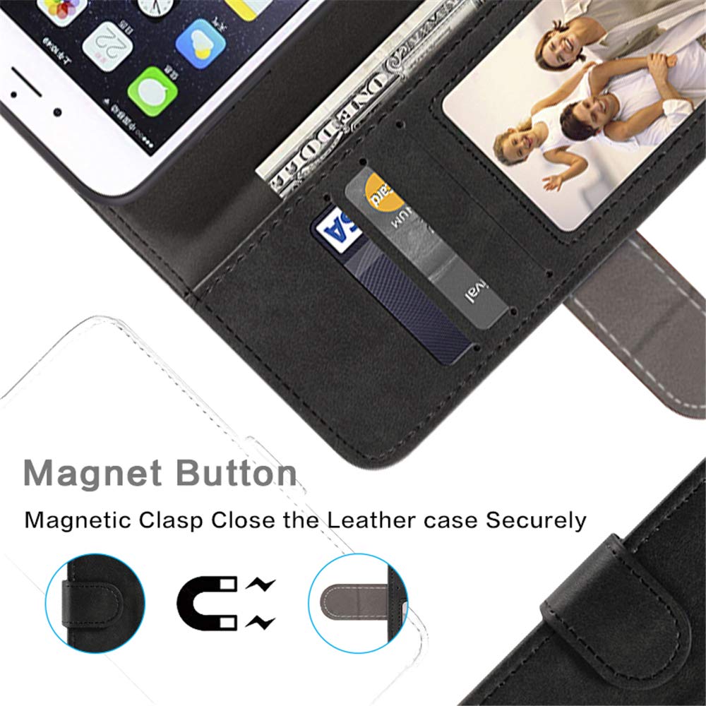 Premium Leather Wallet Case for Gionee S11 Lite & F6 - Slim Flip Cover with Card Slots & Magnetic Closure, Soft TPU Back Protection (Black) | Perfect for Business, Travel & Everyday Use