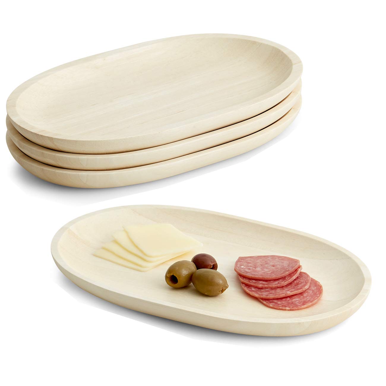 Woodard & Charles Set of 4 Bamboo Serving Trays - Perfect for Charcuterie Boards, Breakfast Pastries, Sushi Platters & Veggie Trays - Ideal for Entertaining, Brunch Parties & Home Dining