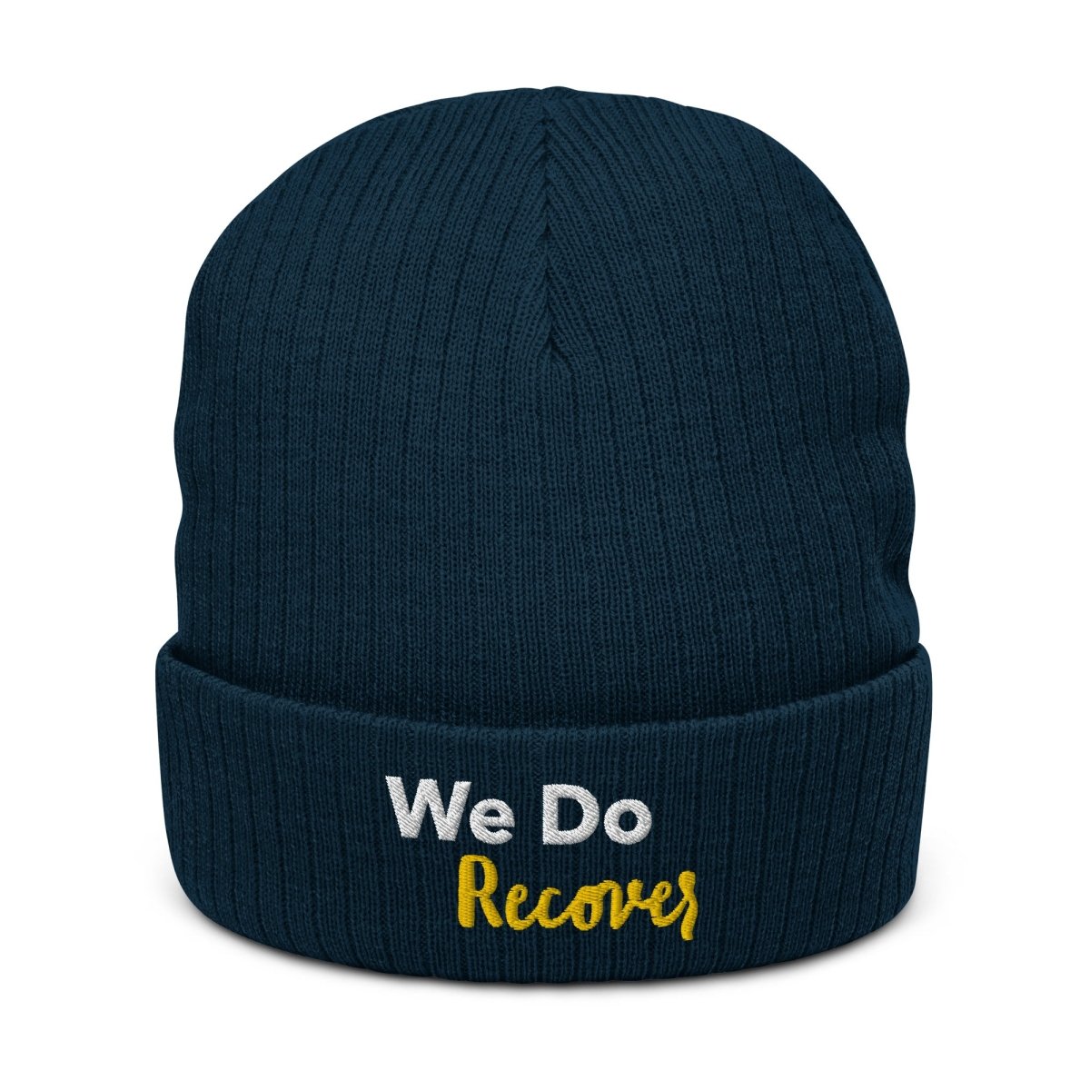 Sustainable 'We Do Recover' Ribbed Knit Beanie Hat - Eco-Friendly Winter Warmth for Men & Women - Perfect for Outdoor Activities, Hiking, and Cold Weather Fashion
