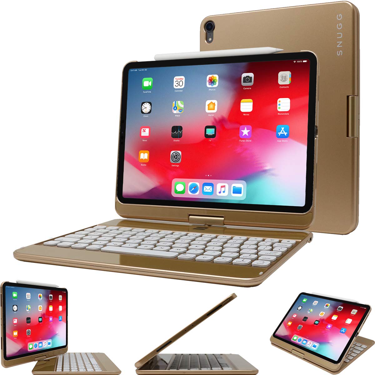 Wireless Bluetooth Keyboard Case for iPad Pro 12.9 (3rd Gen 2018) - Backlit, 360° Rotatable, Apple Pencil Compatible, Gold | Perfect for Work, Study & Travel