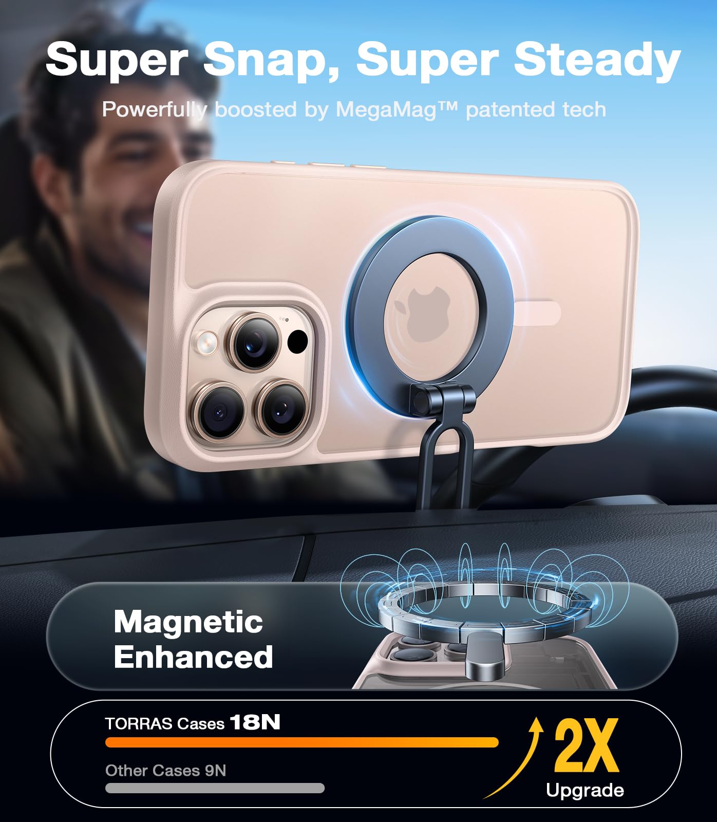 TORRAS Military Grade Shockproof iPhone 16 Pro Case with Stronger Magnetic Alignment - Slim Protective Cover Compatible with MagSafe | Anti-Scratch Silicone Gold Case for Everyday Use, Travel & Outdoor Activities