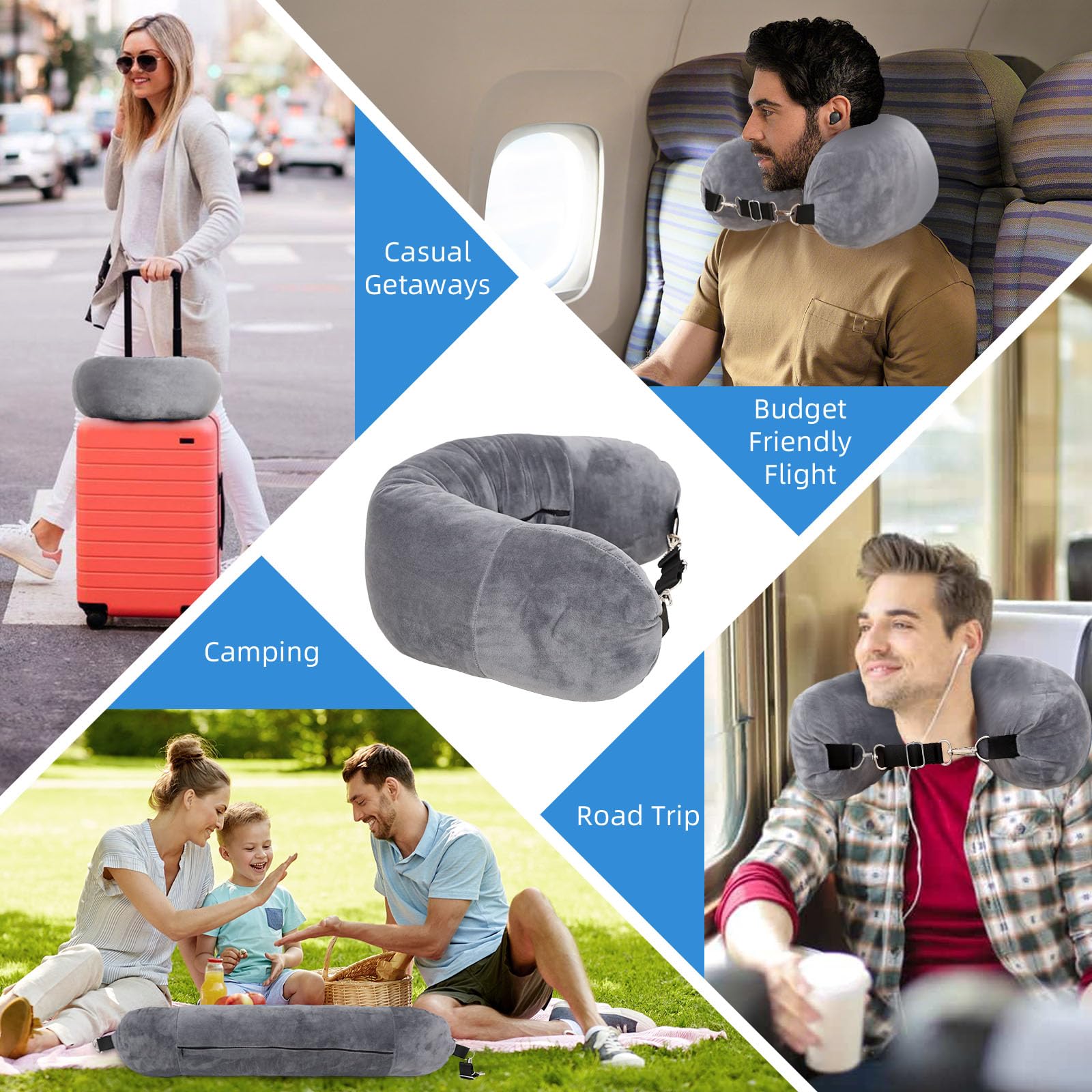 Stuffable Travel Neck Pillow - Adjustable Fillable Pillow with Storage Bag for Airplane, Car & Camping | Packable Clothing Pillowcase for Comfortable Sleeping on Flights & Road Trips
