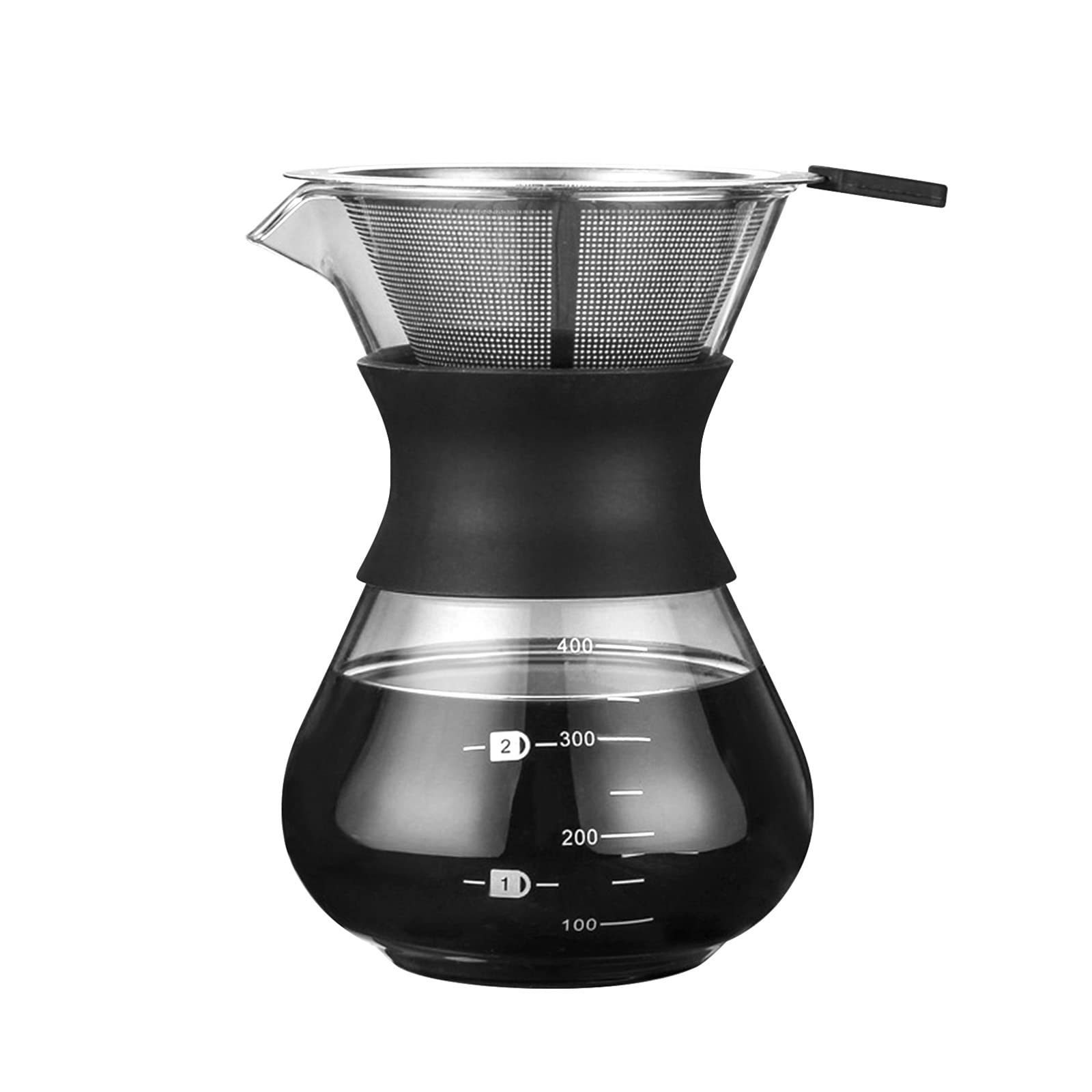Baugger Pour Over Coffee Maker - 14oz Glass Carafe with Reusable Stainless Steel Filter, Manual Drip Coffee Brewer with Silicone Sleeve | Perfect for Home, Office & Camping | Paperless Hand Drip Coffee Maker for Fresh Brews