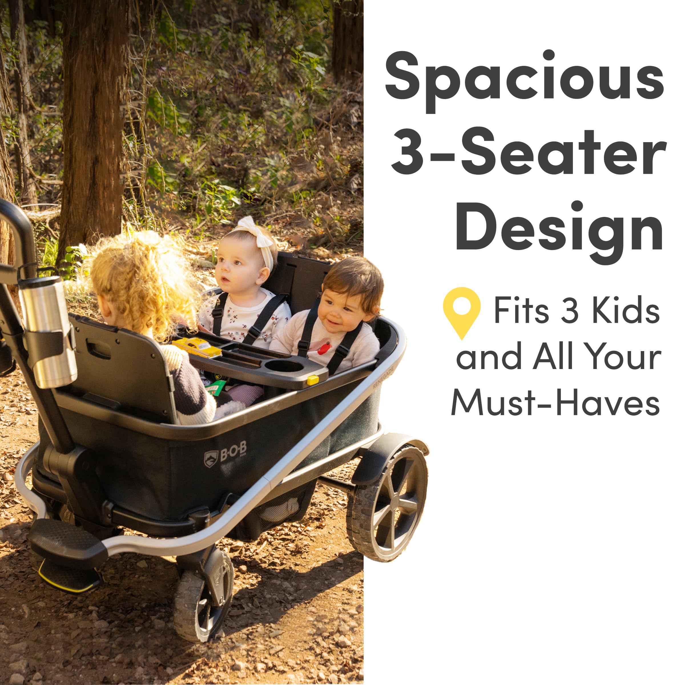 BOB Gear Renegade Foldable Stroller Wagon - 3-Seat All-Terrain Wagon with 5-Point Harness, Push/Pull Handle & Large Storage | Perfect for Beach Trips, Park Outings & Family Adventures (Nightfall)