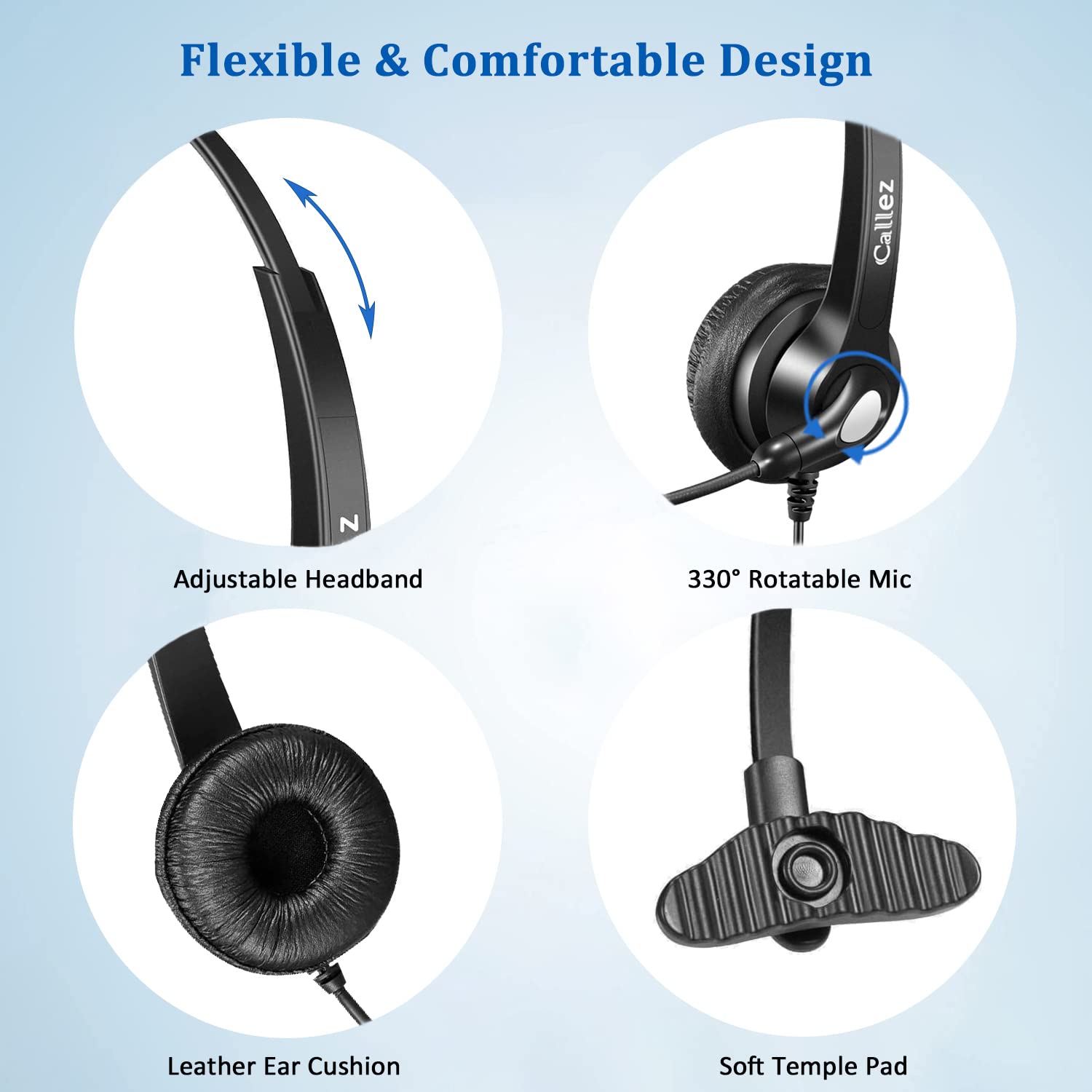Noise Cancelling USB Headset with Microphone for PC & Mac - Wired Computer Headphones for Call Center, Office, Classroom, Skype, Zoom - Perfect for Remote Work, Online Meetings & Gaming