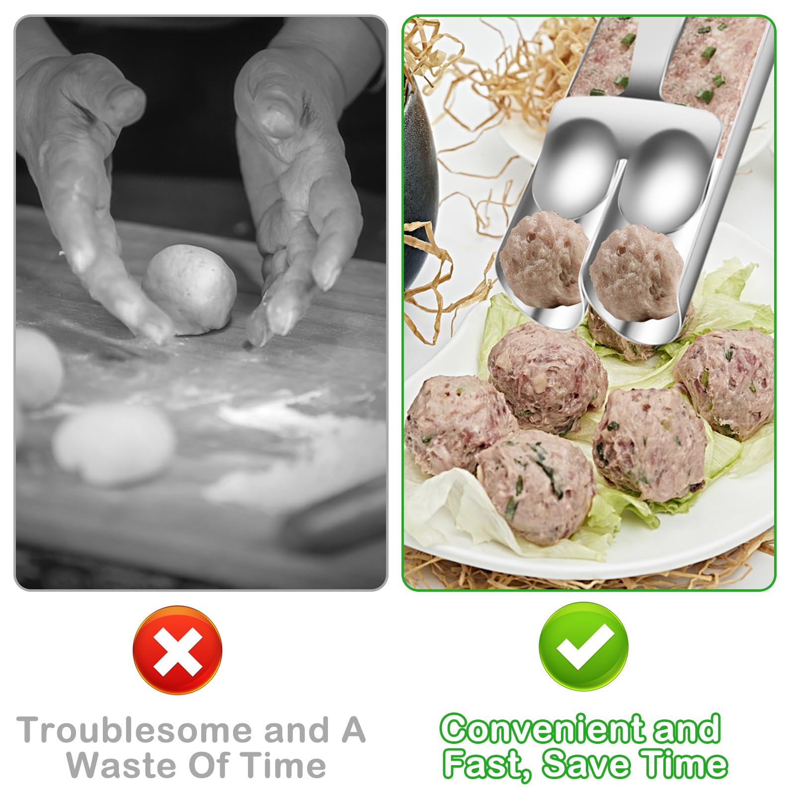 Stainless Steel Meatball Maker Tool - Non-Stick Meatball Scoop with Spatula - Double Tube Mini Meatball Machine for Fast & Easy Meatball Making - Perfect for Home Cooking, Meal Prep, and Italian Cuisine