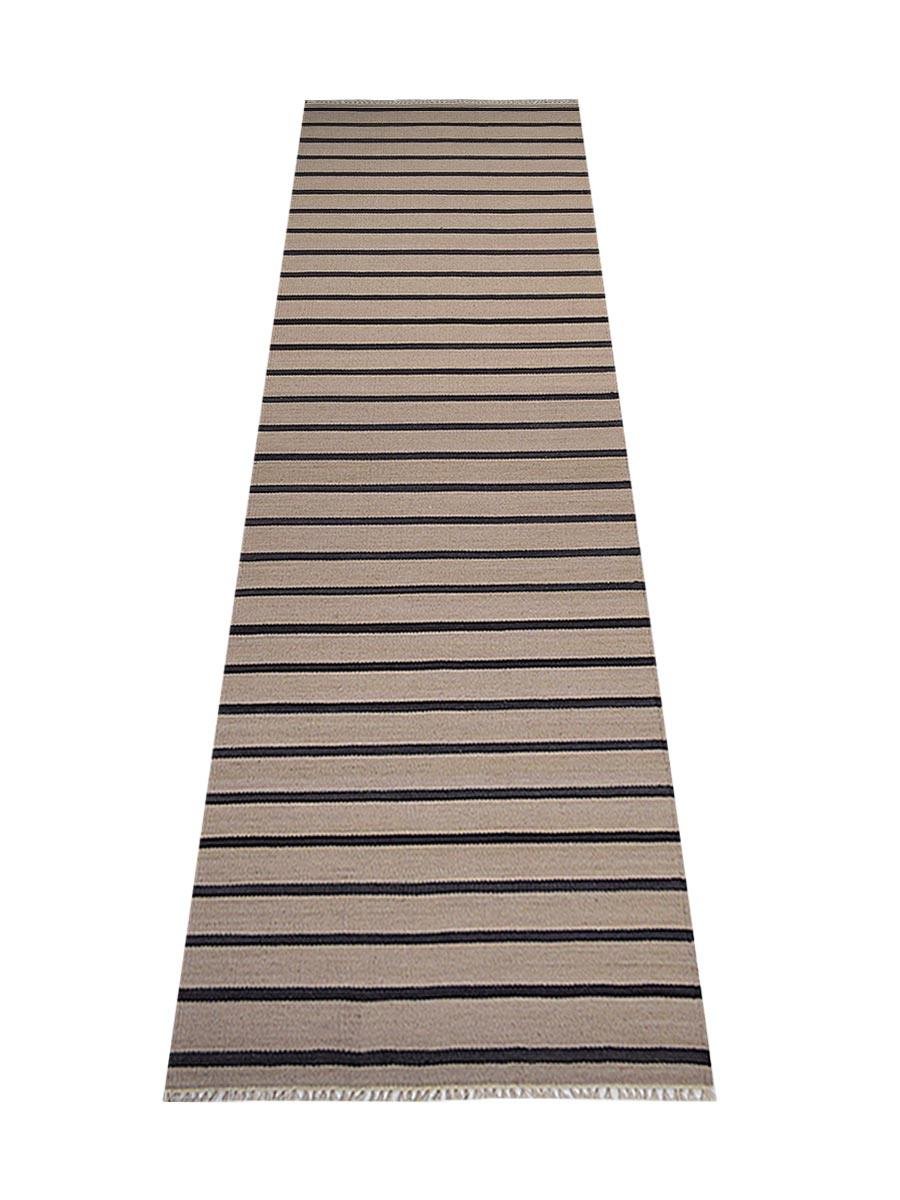 Handmade Wool Kilim Area Rug - 4'x6' Flat Weave Eco-Friendly Carpet in Cream Charcoal, Contemporary Low Pile Design for Living Room, Bedroom & Home Decor | Rugsotic Carpets D00118