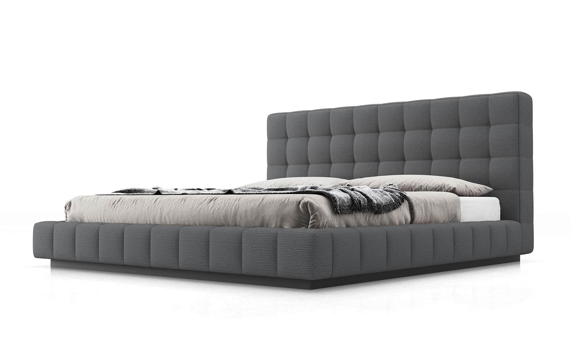 Thompson Square Tufted Fabric Platform Bed - Queen & King Size, Gray & Navy Blue - Modern Upholstered Bed Frame for Master Bedroom & Guest Room