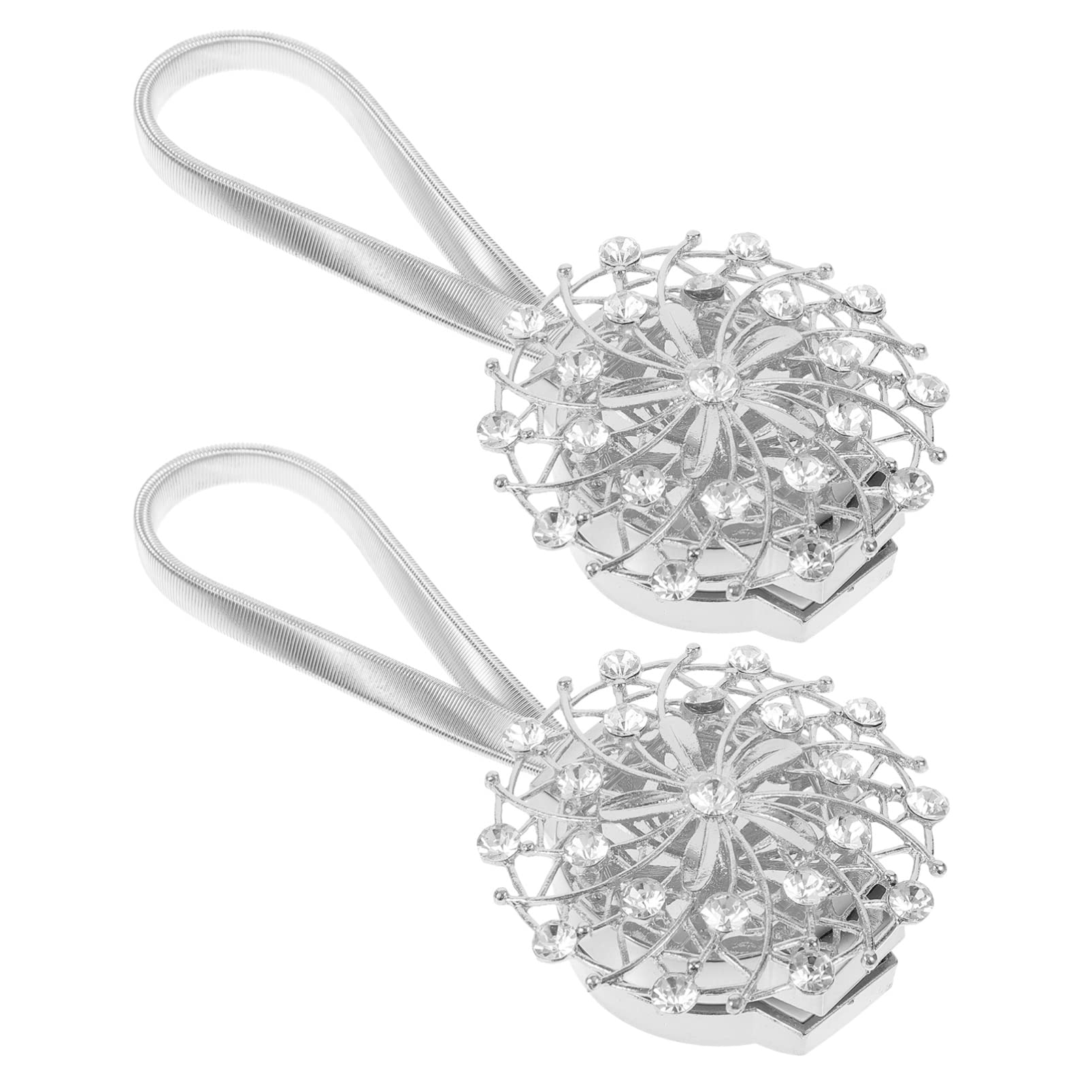 FOMIYES 2-Pack Silver Rhinestone Curtain Tiebacks - Crystal Drapes Holdbacks for Windows, Alloy Curtain Fasteners with Shiny Rhinestones - Perfect for Living Room, Bedroom & Wedding Decor