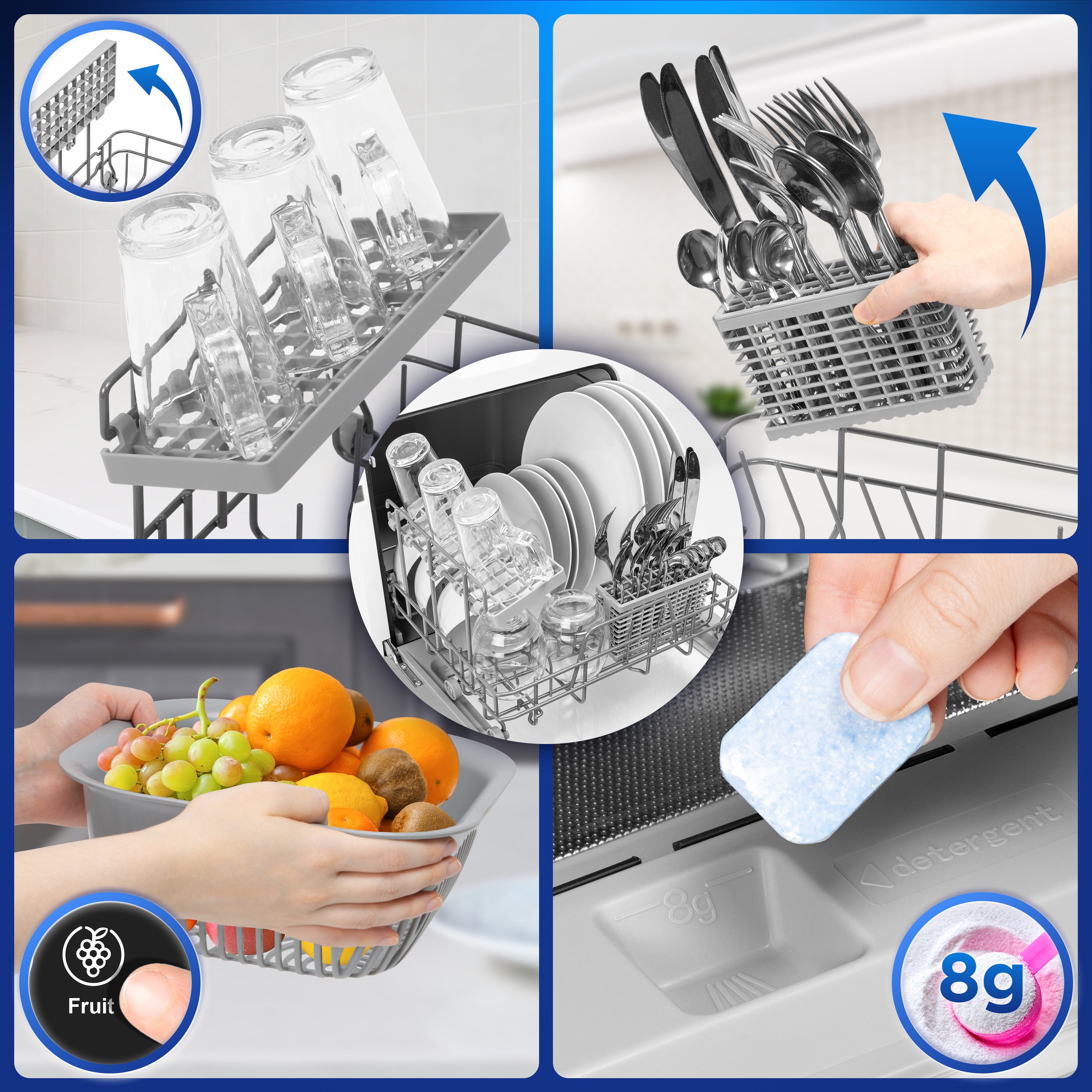 Duronic DW5 BK Compact Tabletop Dishwasher - 5L Capacity, 8 Wash Cycles, 950W Power for Quick & Eco Cleaning | Perfect for Small Kitchens, Apartments, RVs & Dorms (Black)