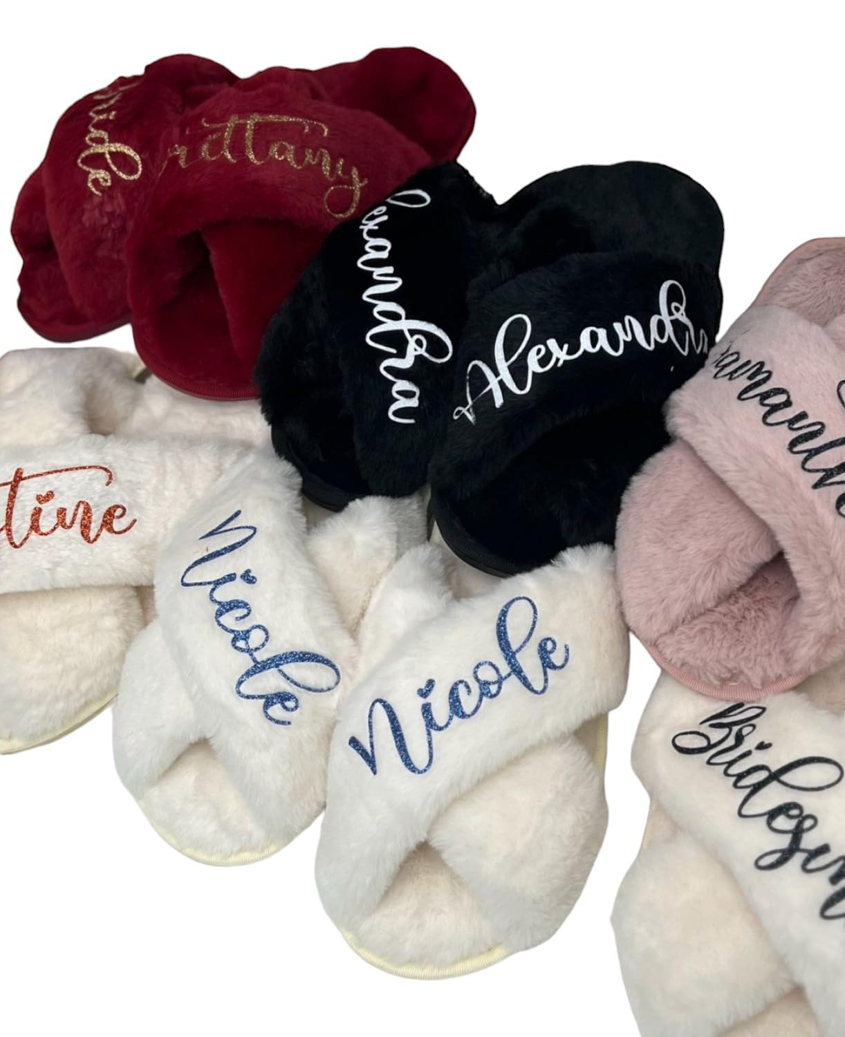 Personalized Fluffy Slippers for Women - Custom Christmas Gifts for Mom, Girlfriend & Bridesmaids - Cozy Bridal Party Slippers with Gift Box - Perfect for Holidays, Weddings & Relaxing at Home