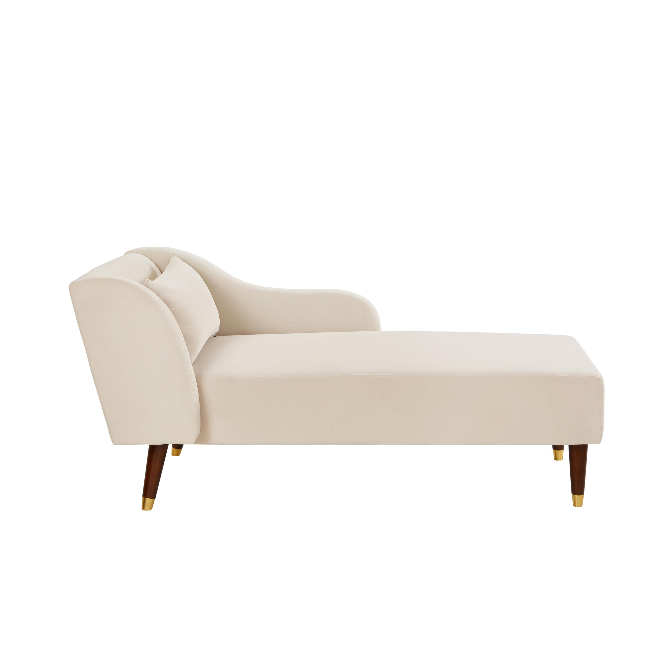 Velvet Upholstered Chaise Lounge Chair with Pillow - Solid Wood Legs Modern Indoor Lounge Chair for Living Room, Bedroom & Office - Beige - Perfect for Relaxing, Reading & Home Decor