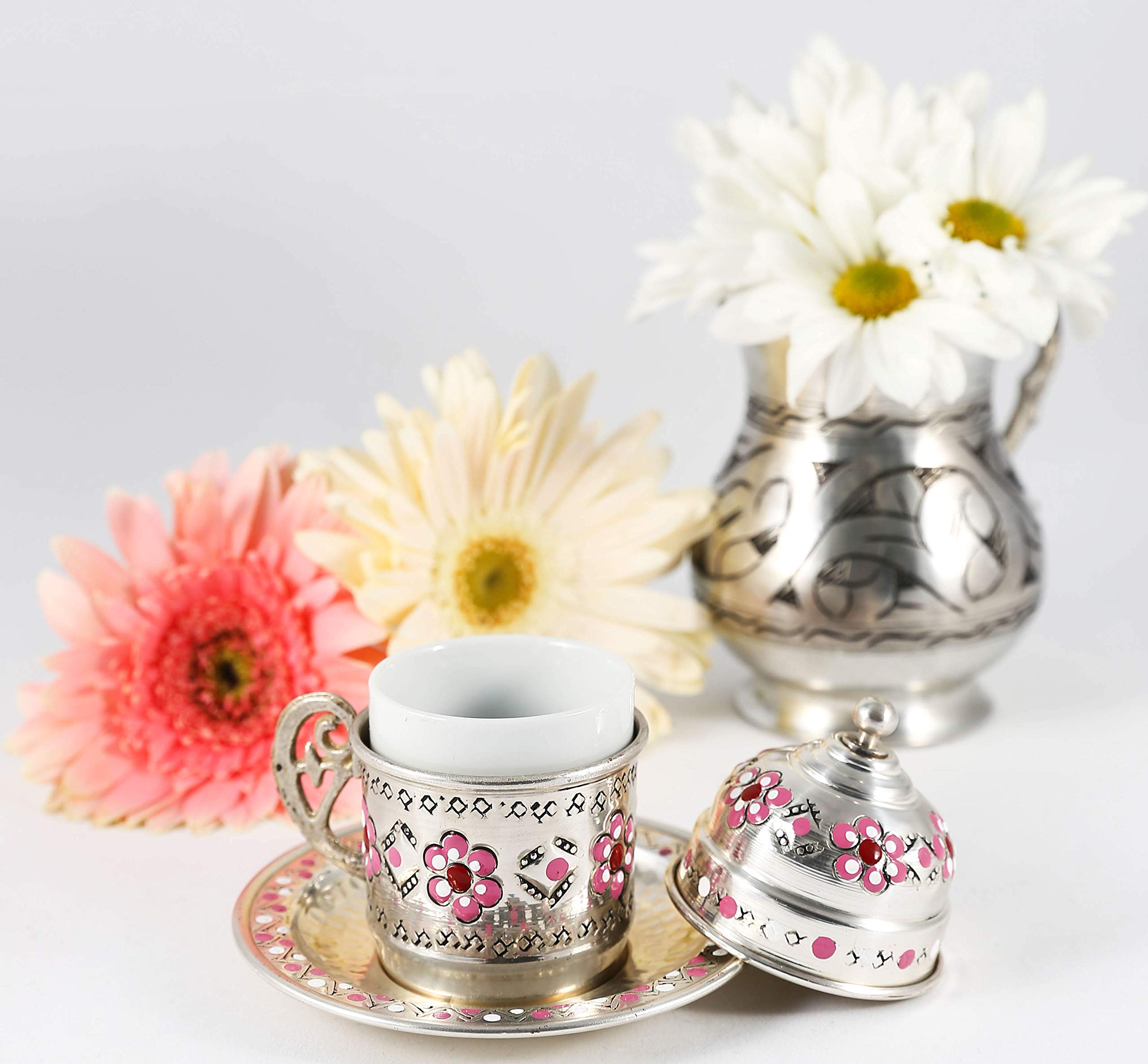 Handmade Traditional Copper Turkish Arabic Armenian Greek Coffee Set - 6-Piece Espresso & Tea Cups for Home, Cafe, and Gift Giving (CS6-122)